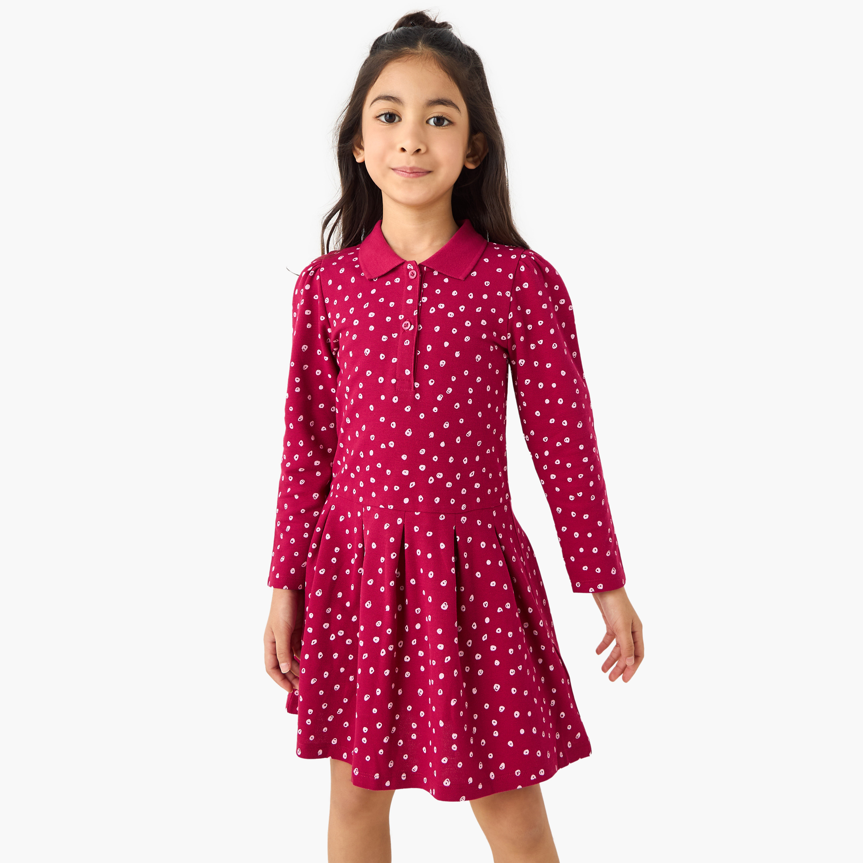 Juniors Collared Long Sleeves Knee Length Polo Dress-girls-clothing-dressesandjumpsuits-image-1