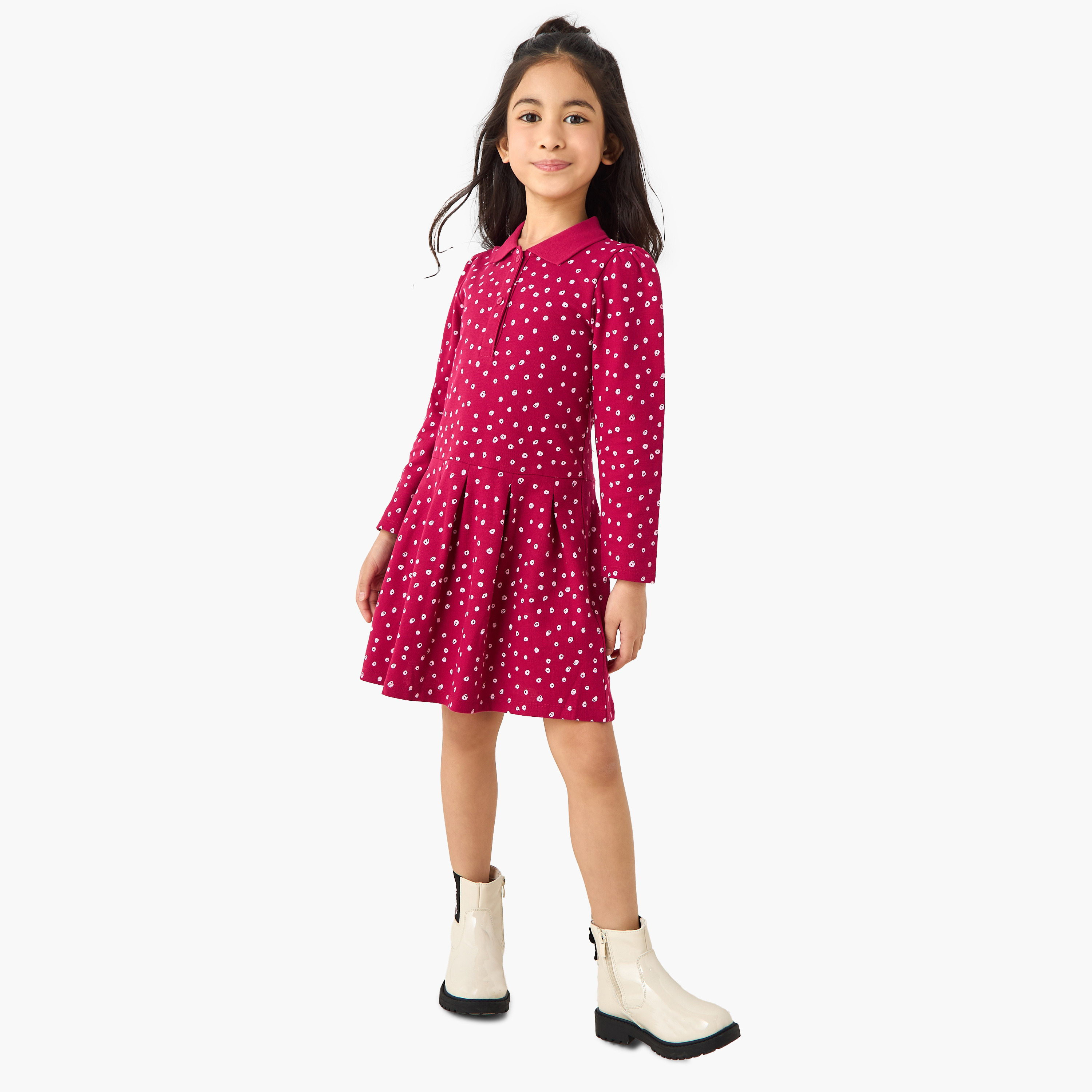 Juniors Collared Long Sleeves Knee Length Polo Dress-girls-clothing-dressesandjumpsuits-image-2