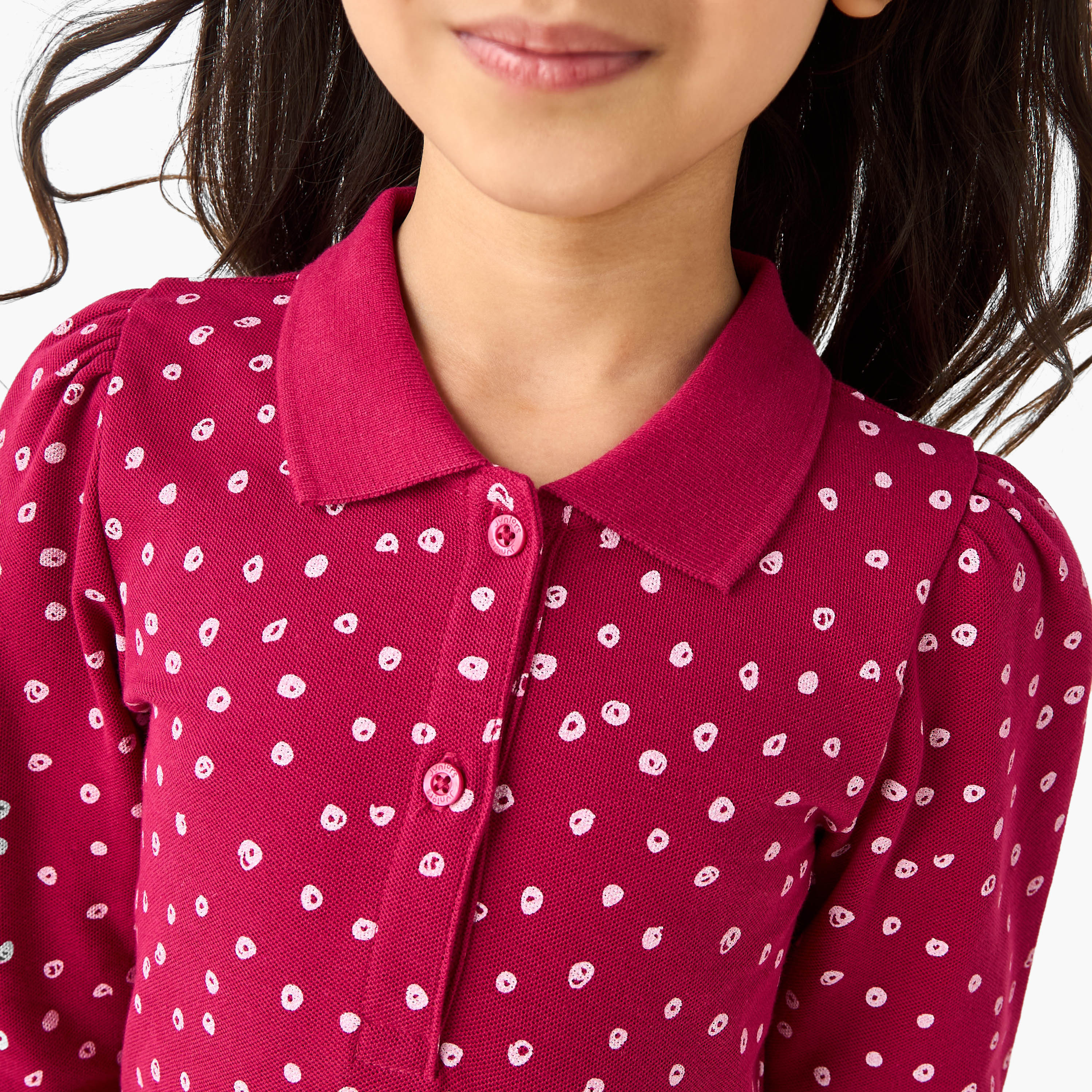 Juniors Collared Long Sleeves Knee Length Polo Dress-girls-clothing-dressesandjumpsuits-image-4