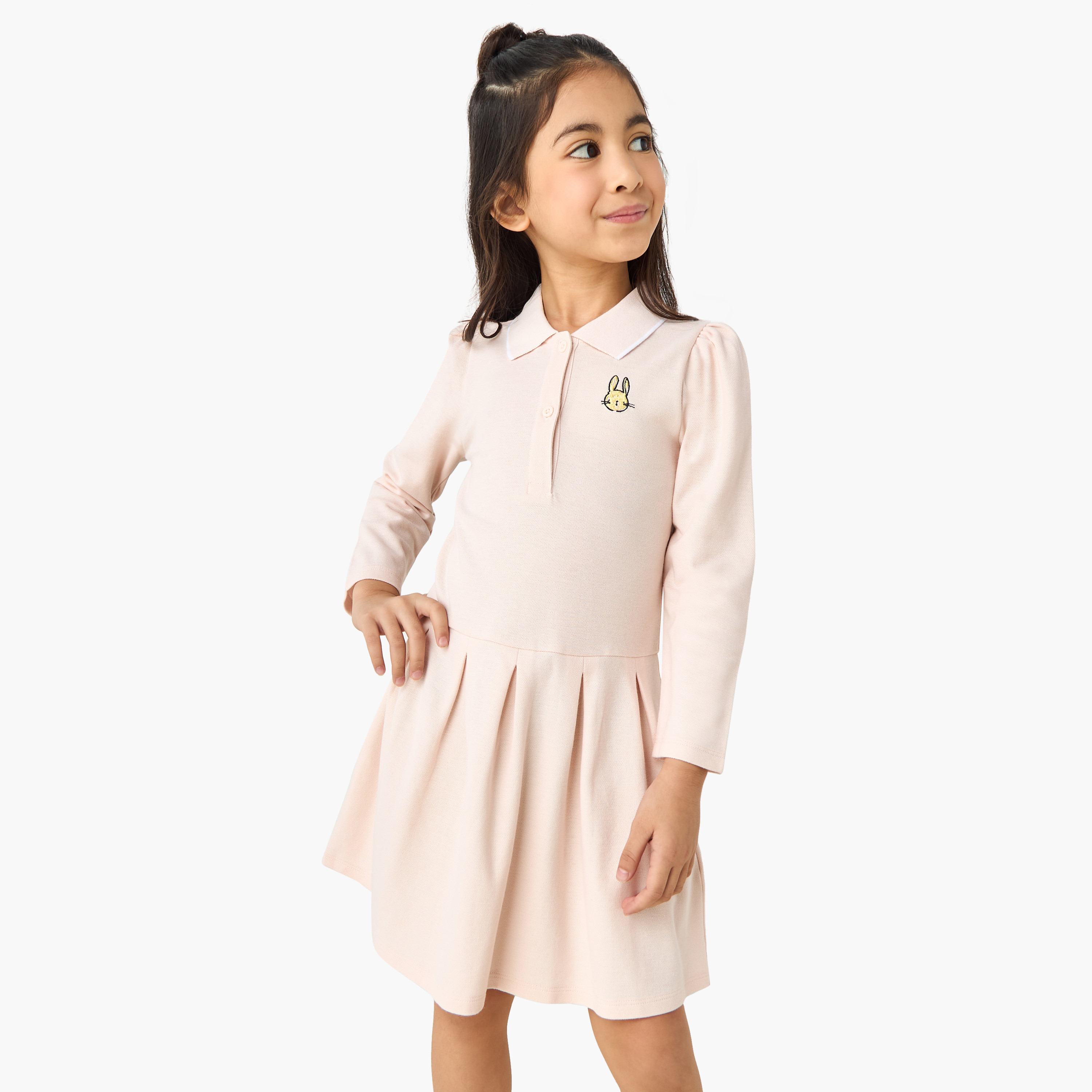 Juniors Collared Long Sleeves Knee Length Polo Dress-girls-clothing-dressesandjumpsuits-image-1