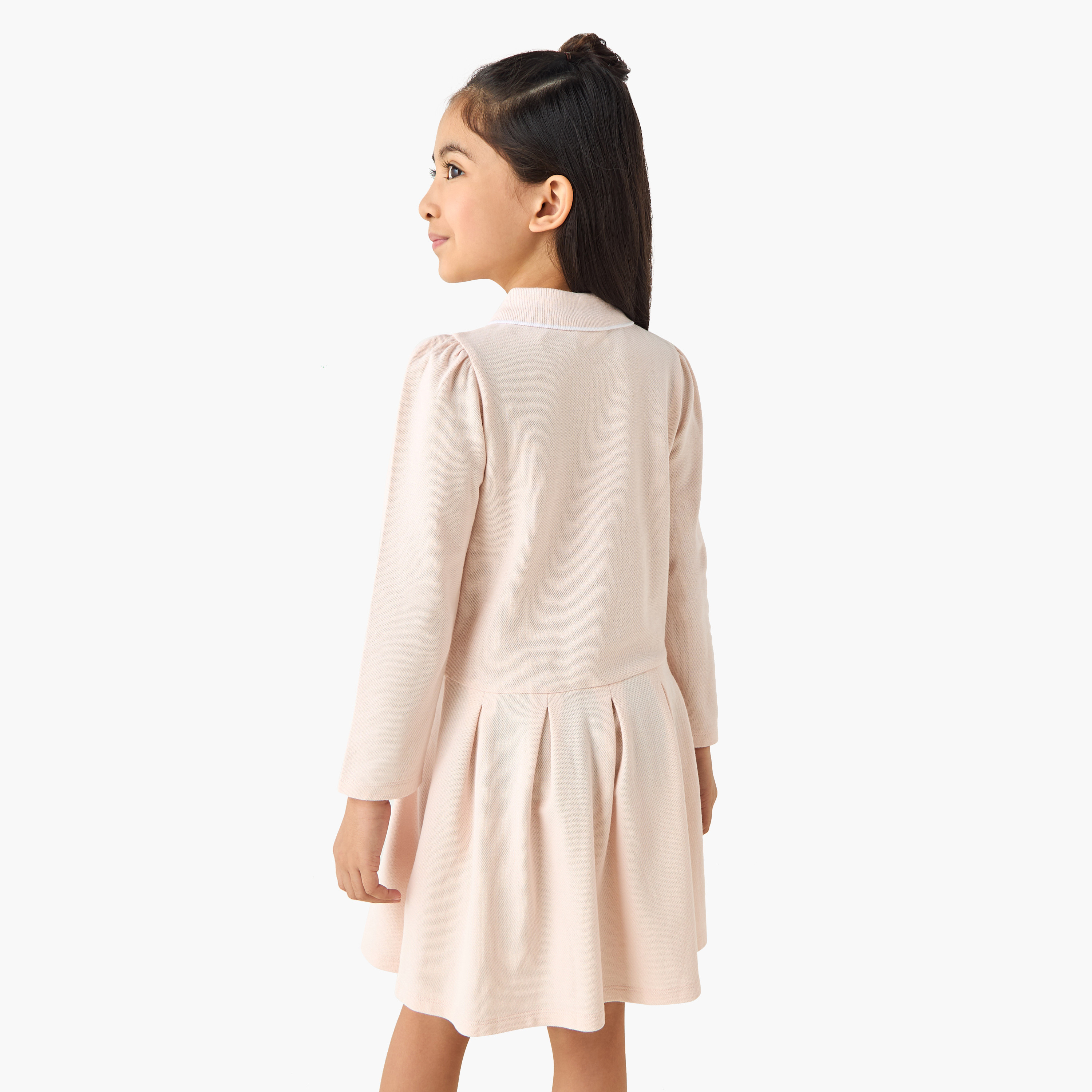 Juniors Collared Long Sleeves Knee Length Polo Dress-girls-clothing-dressesandjumpsuits-image-3