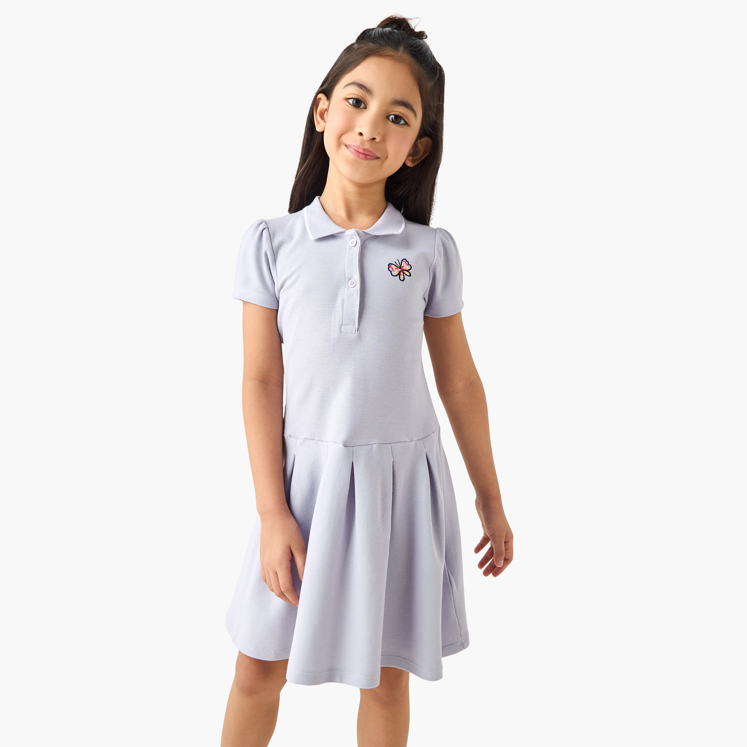 Juniors Collared Short Sleeves Knee Length Polo Dress-girls-clothing-dressesandjumpsuits-image-1