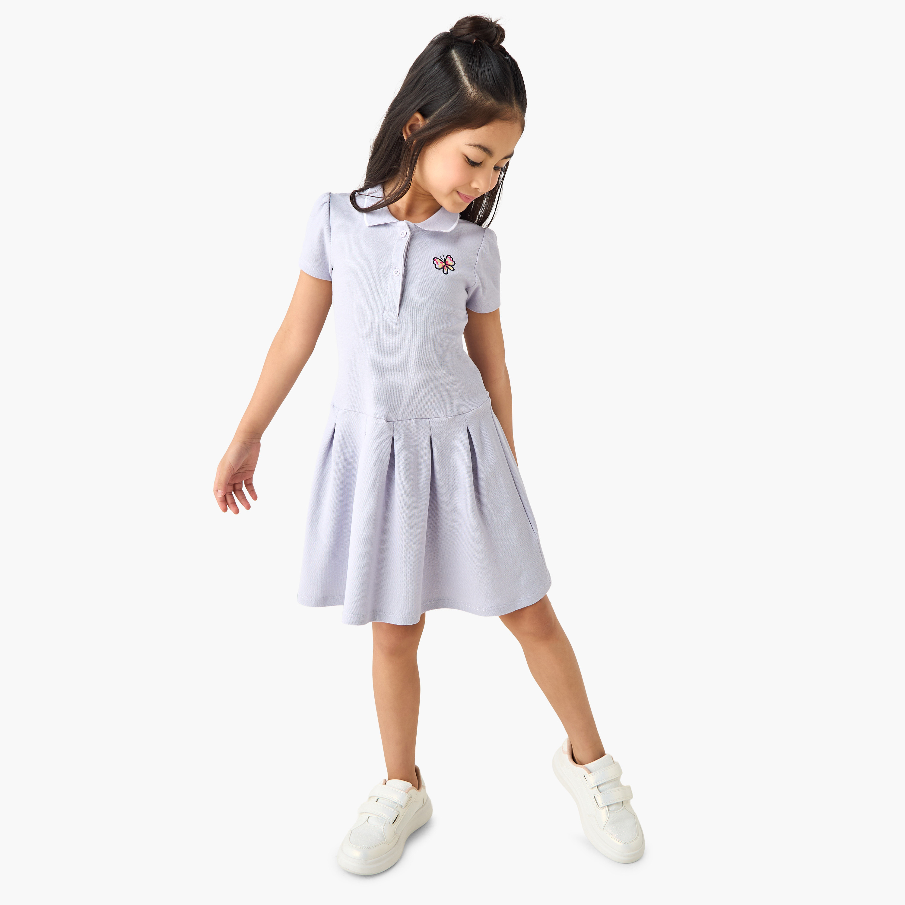 Juniors Collared Short Sleeves Knee Length Polo Dress-girls-clothing-dressesandjumpsuits-image-2