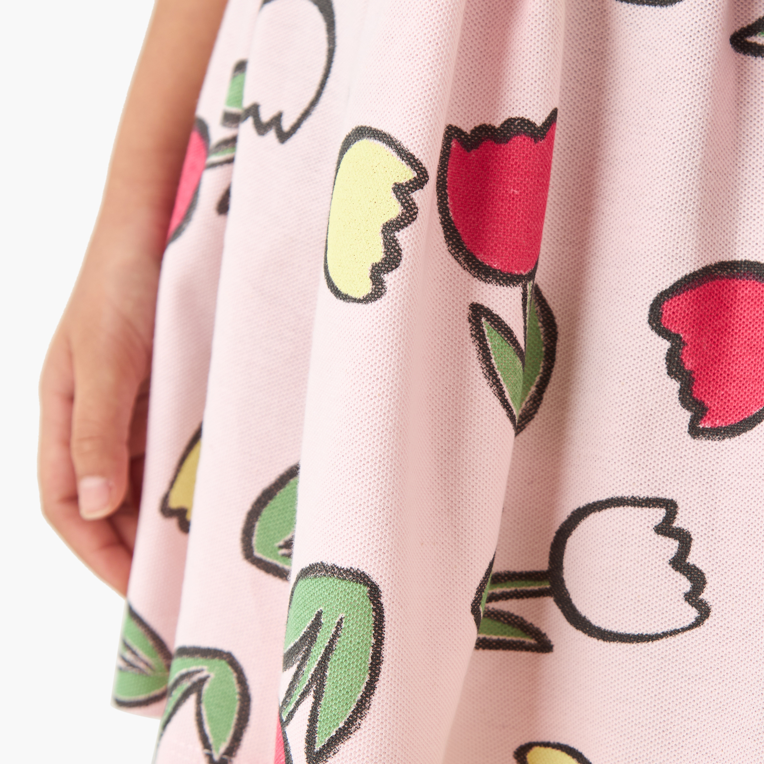 فستان بولو بطول الركبة بياقة عادية وأكمام قصيرة وطبعات زهرية من جونيورز -girls-clothing-dressesandjumpsuits-image-1