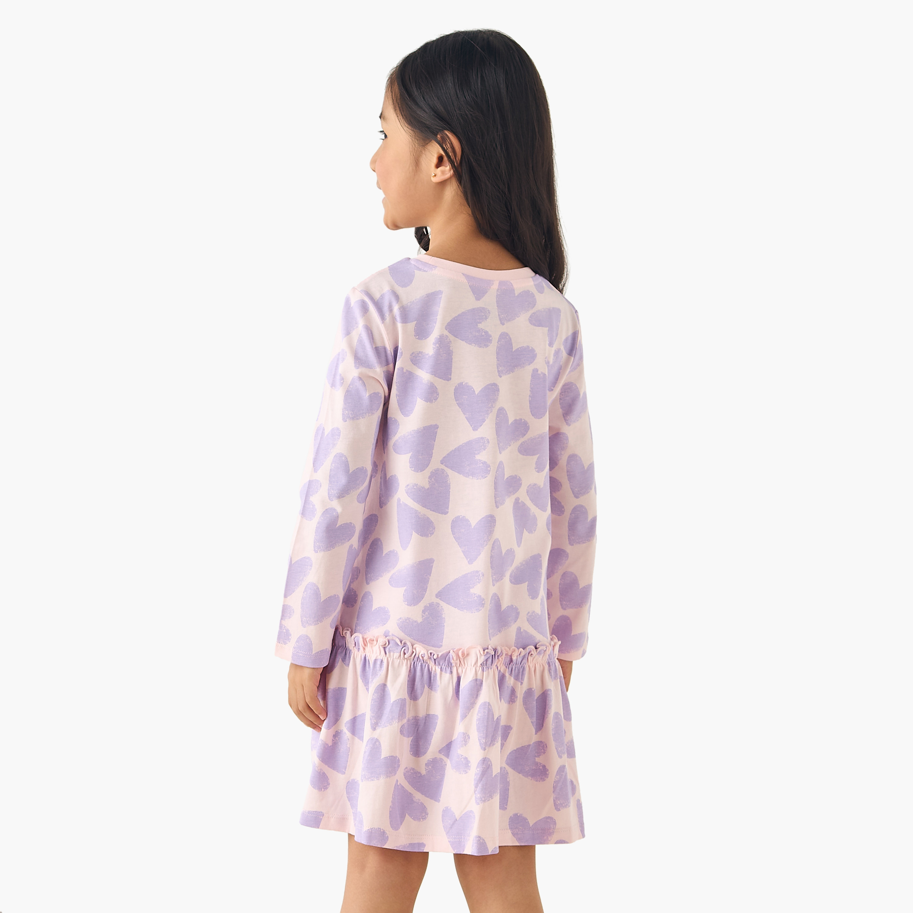 فستان بياقة مستديرة وأكمام طويلة وخصر منسدل وطبعات من جونيورز-girls-clothing-dressesandjumpsuits-image-3