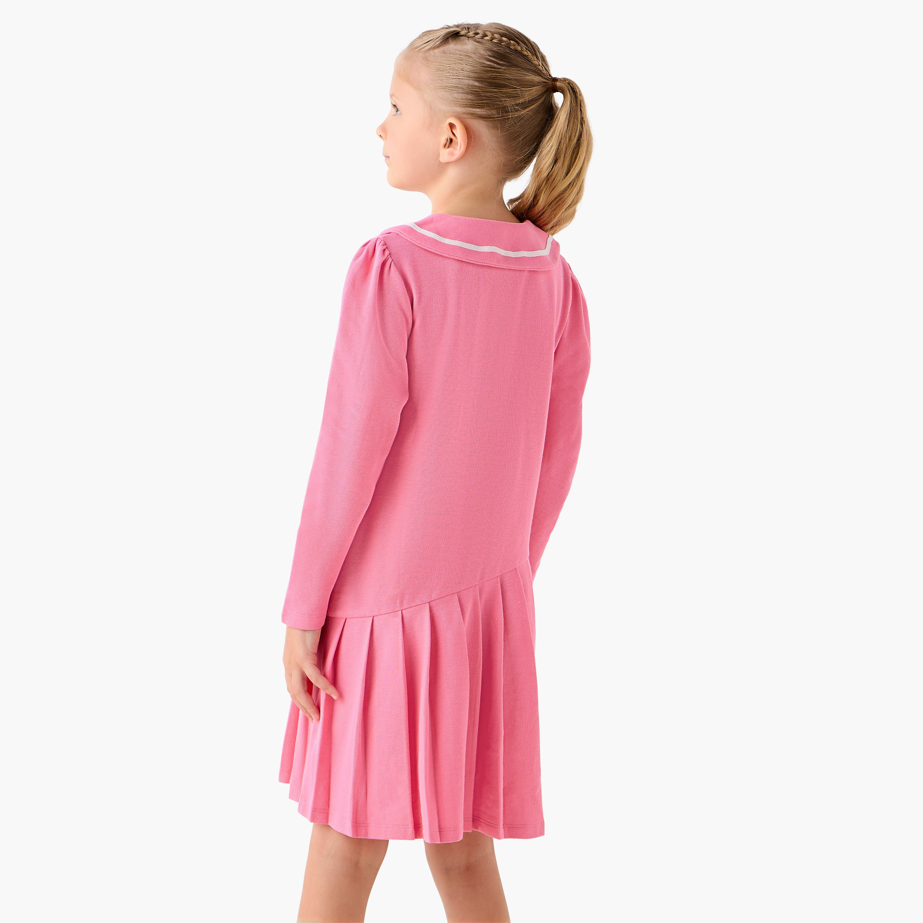 Juniors Peter Pan Collar Long Sleeves Knee Length Dress with Butterfly Embroidery-girls-clothing-dressesandjumpsuits-image-3