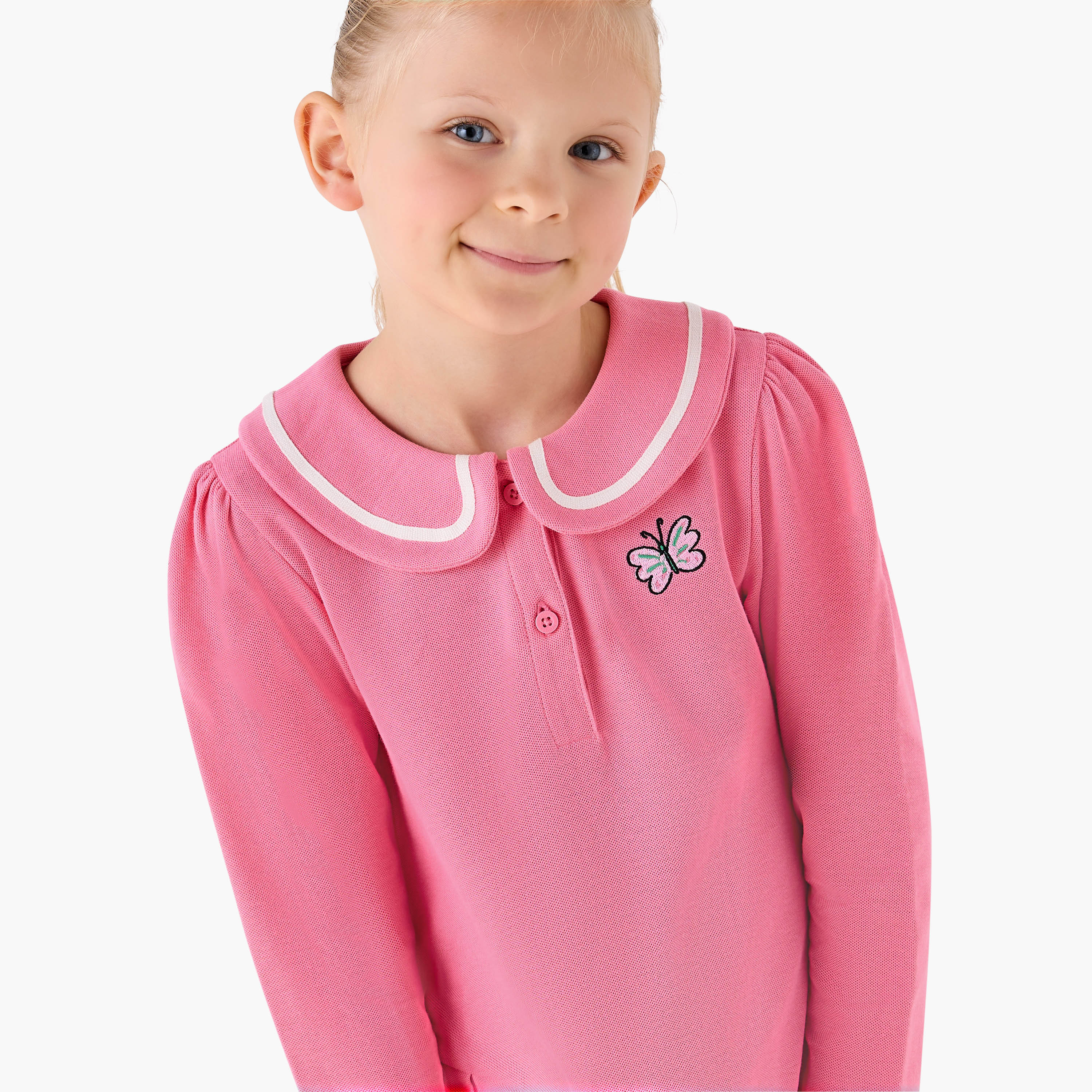 Juniors Peter Pan Collar Long Sleeves Knee Length Dress with Butterfly Embroidery-girls-clothing-dressesandjumpsuits-image-4