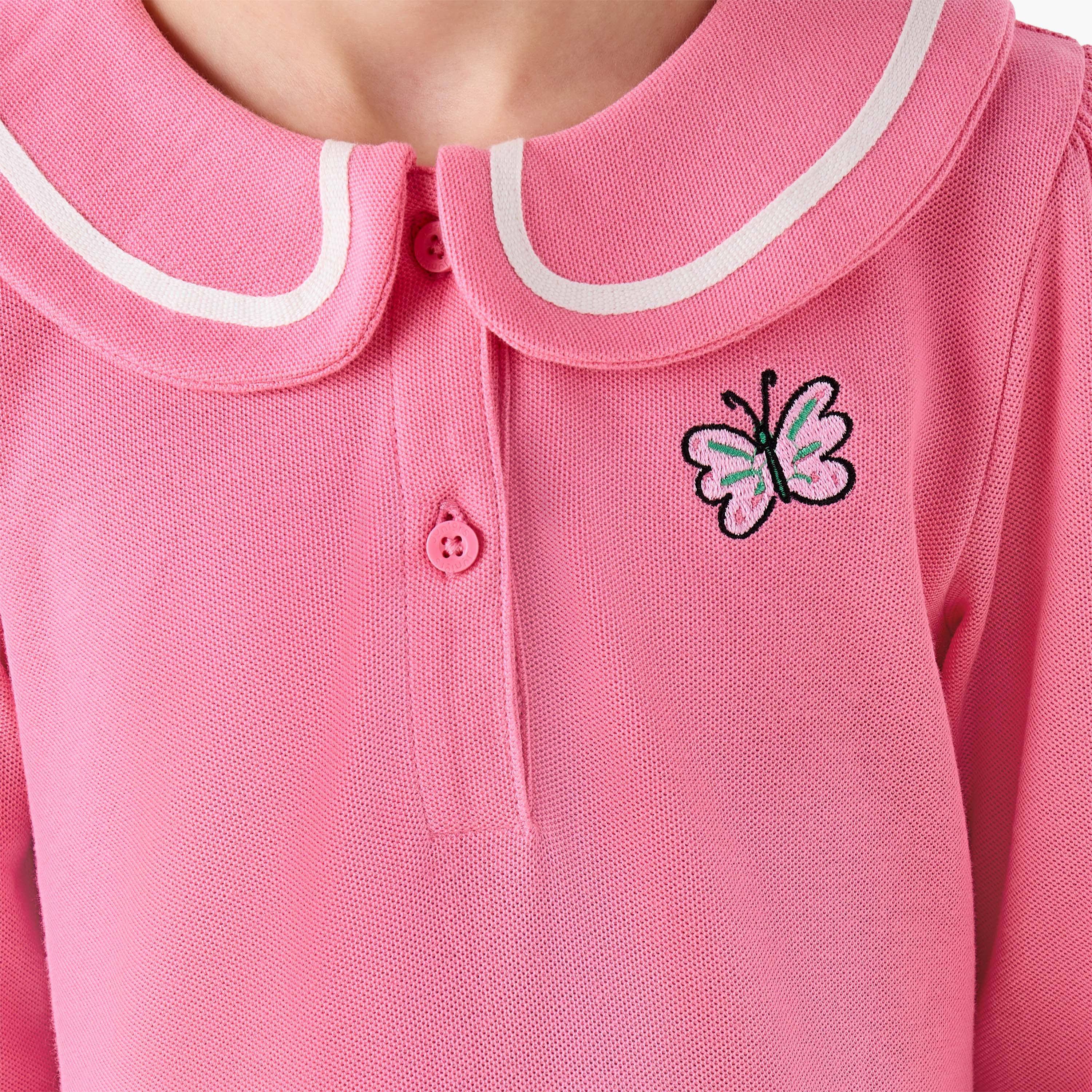 Juniors Peter Pan Collar Long Sleeves Knee Length Dress with Butterfly Embroidery-girls-clothing-dressesandjumpsuits-image-5