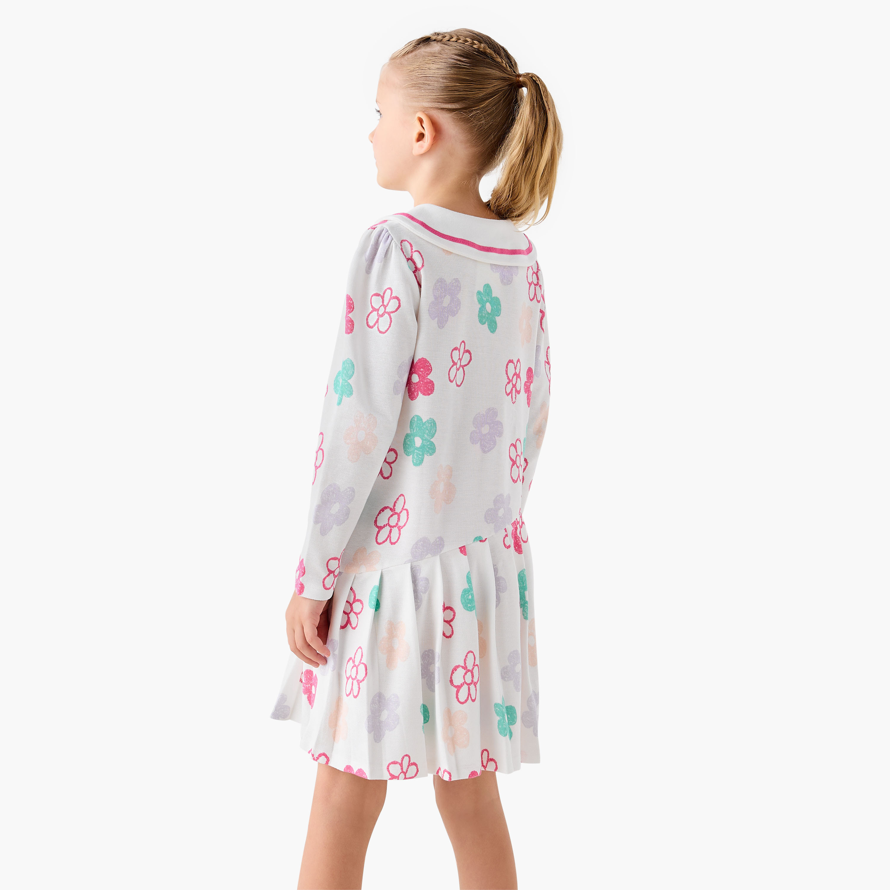 Juniors Peter Pan Collar Long Sleeves Dress with Floral Print-girls-clothing-dressesandjumpsuits-image-3