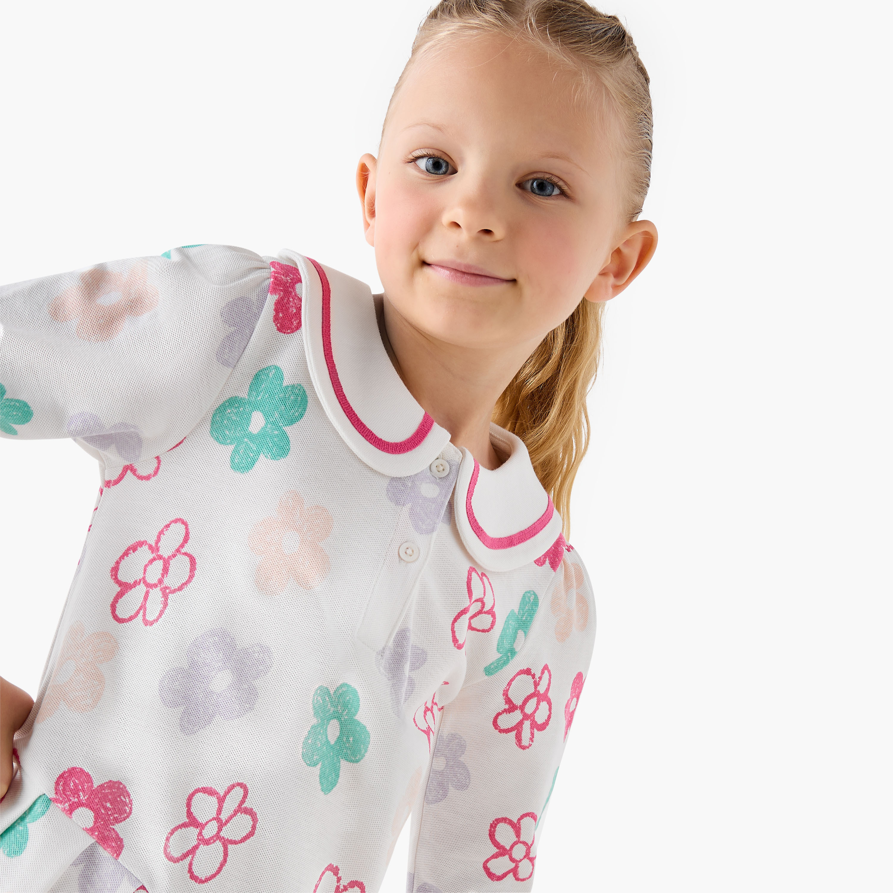 Juniors Peter Pan Collar Long Sleeves Dress with Floral Print-girls-clothing-dressesandjumpsuits-image-4