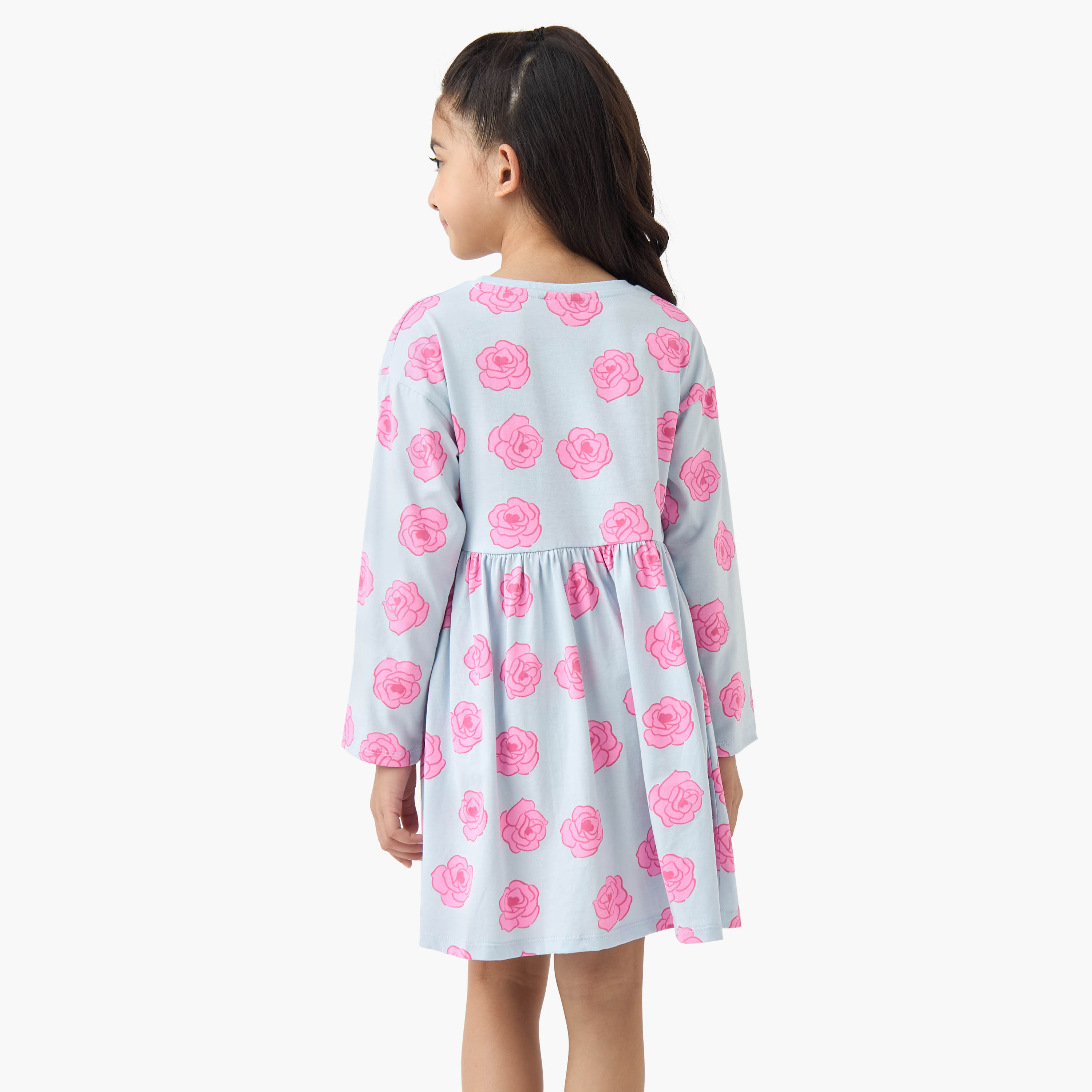 Juniors Round Neck Long Sleeves Dress with Floral Print-girls-clothing-dressesandjumpsuits-image-3