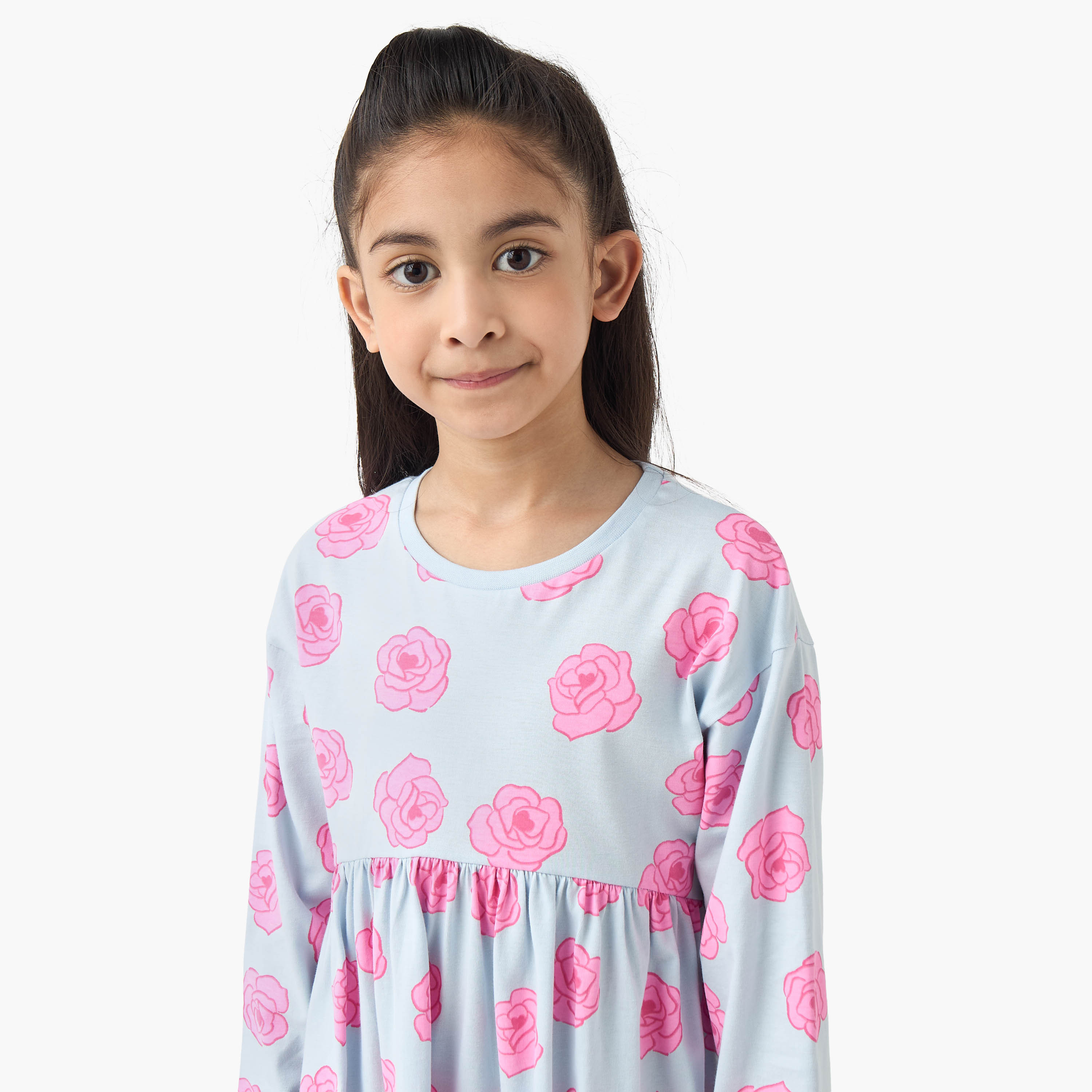 Juniors Round Neck Long Sleeves Dress with Floral Print-girls-clothing-dressesandjumpsuits-image-4