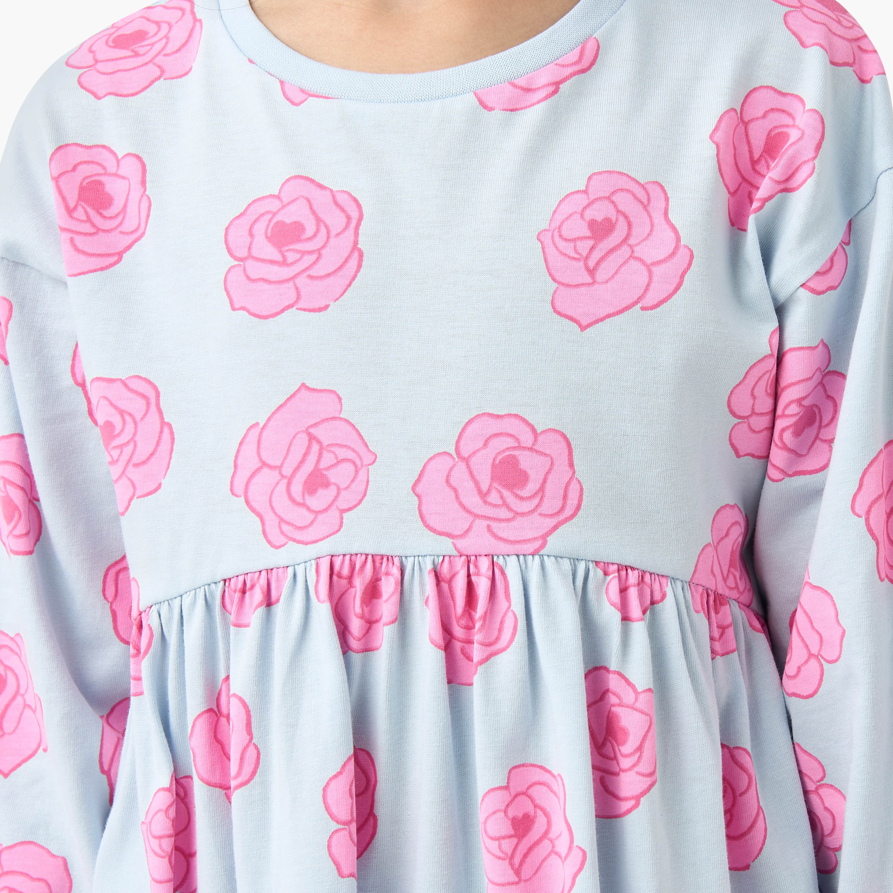 Juniors Round Neck Long Sleeves Dress with Floral Print-girls-clothing-dressesandjumpsuits-image-5