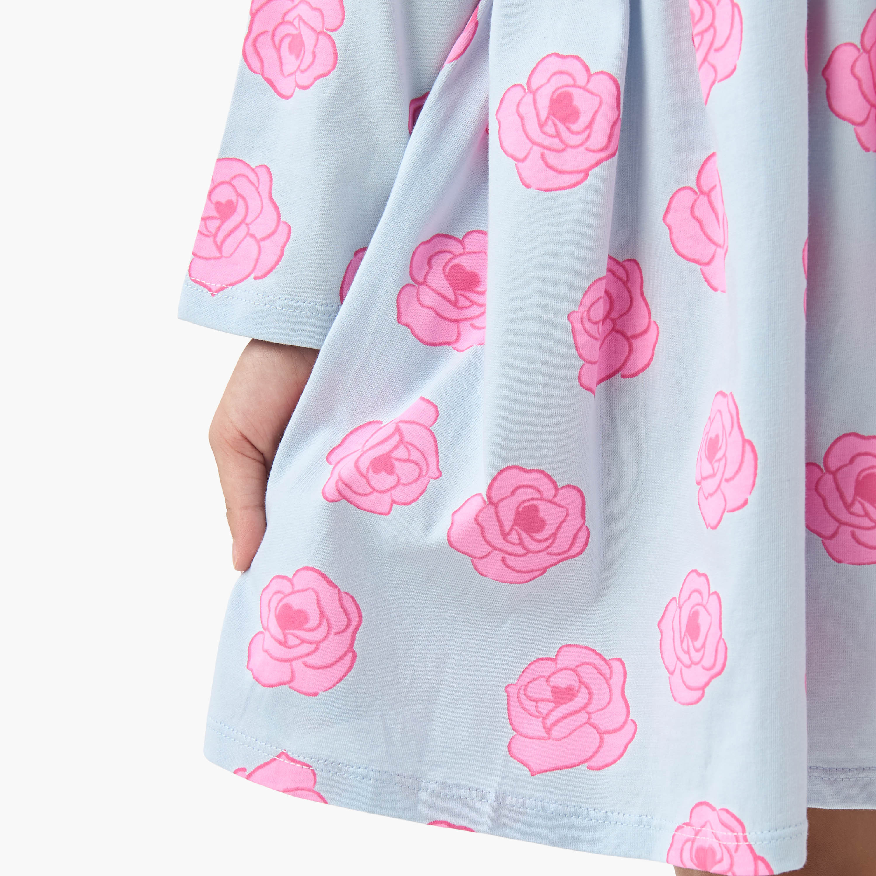 Juniors Round Neck Long Sleeves Dress with Floral Print-girls-clothing-dressesandjumpsuits-image-6