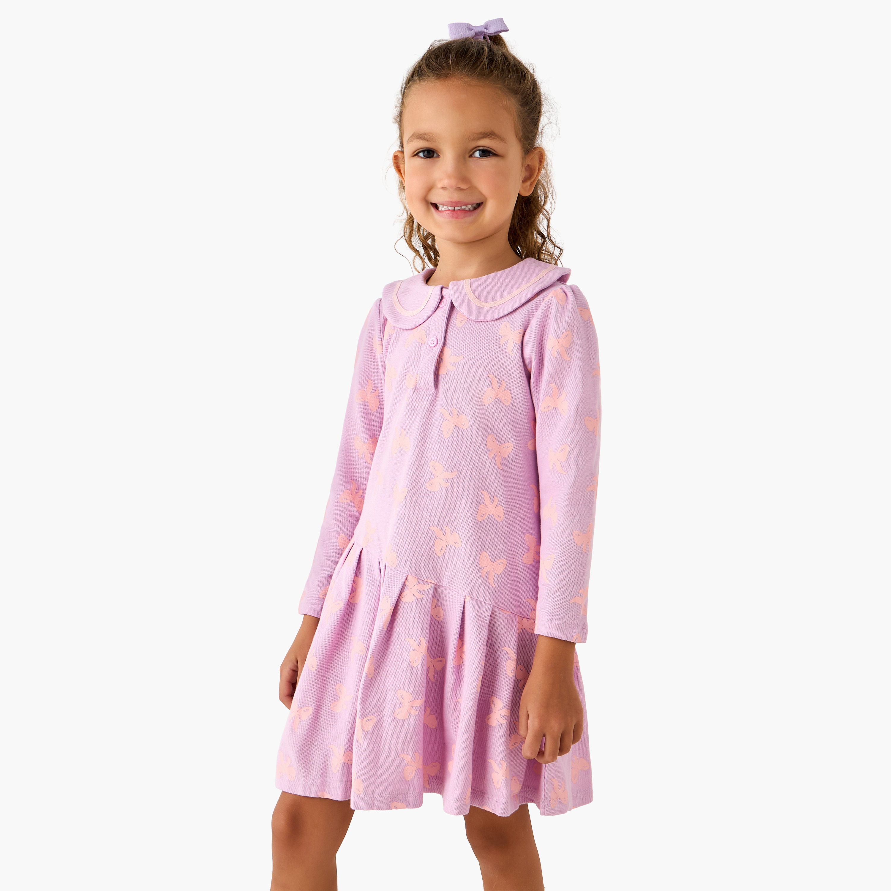 Juniors Peter Pan Collar Long Sleeves Dress with Button Placket-girls-clothing-dressesandjumpsuits-image-1
