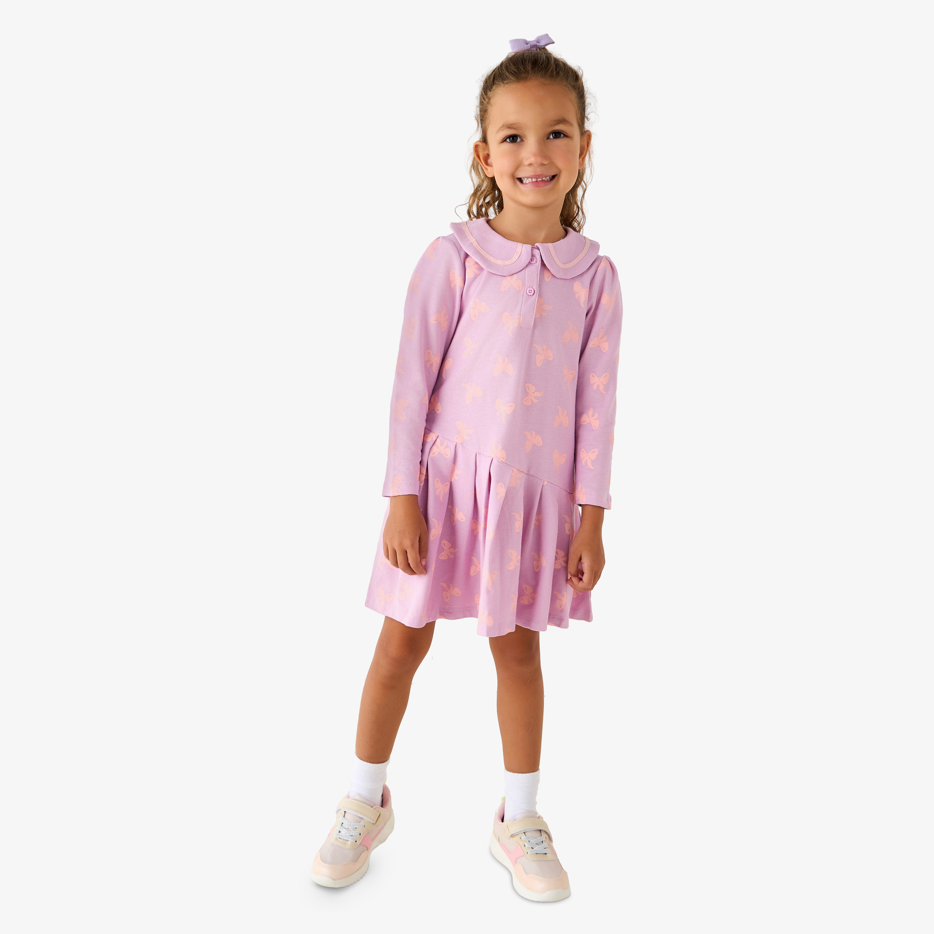 Juniors Peter Pan Collar Long Sleeves Dress with Button Placket-girls-clothing-dressesandjumpsuits-image-2