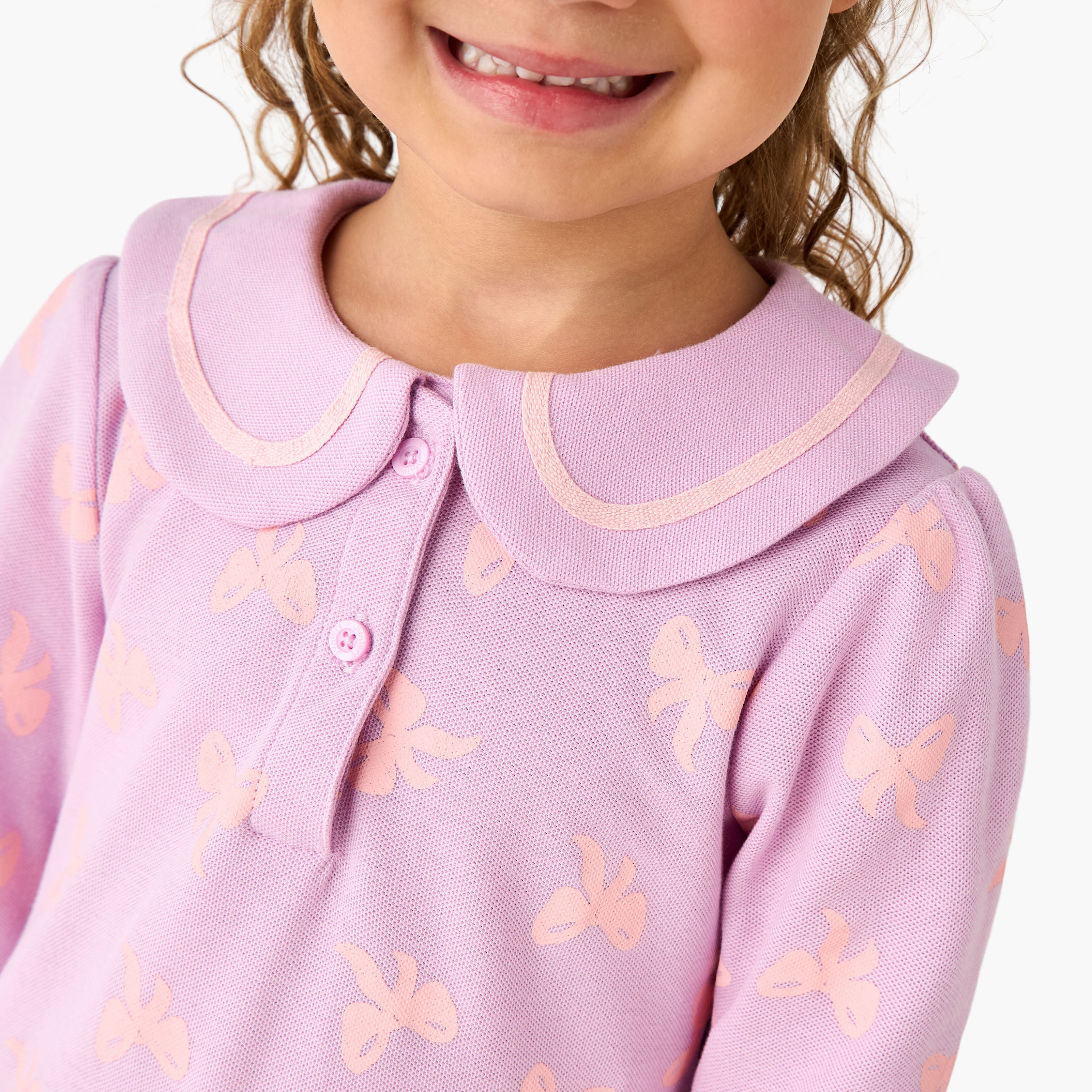 Juniors Peter Pan Collar Long Sleeves Dress with Button Placket-girls-clothing-dressesandjumpsuits-image-4