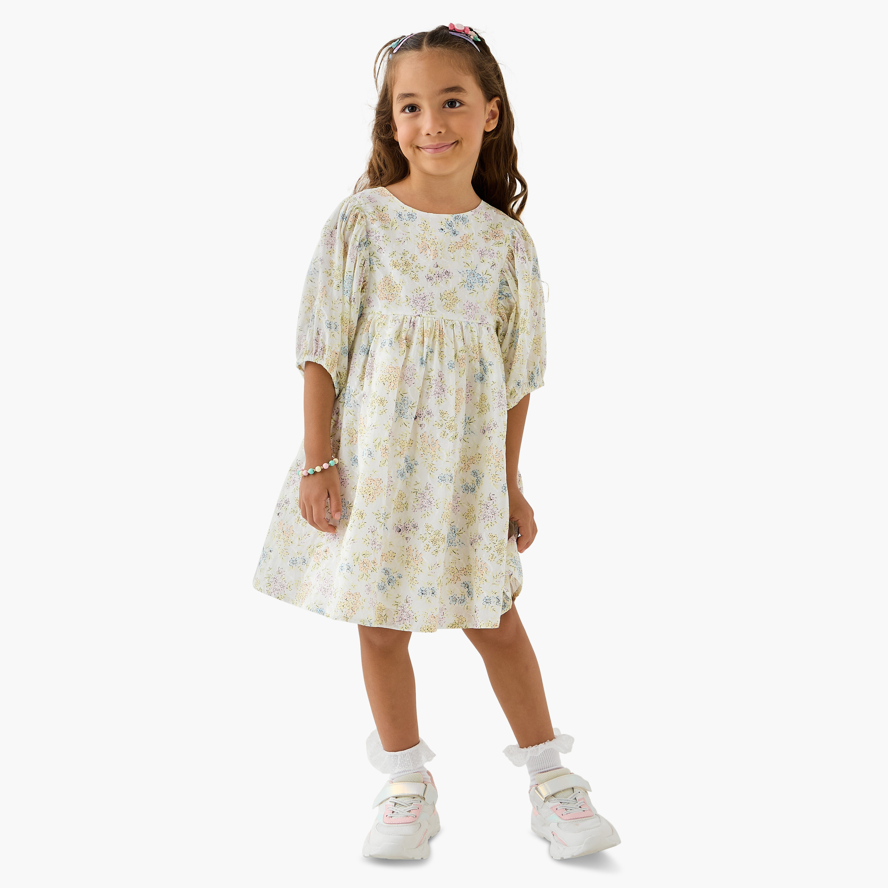 فستان بأكمام منفوخة وطبعات زهرية من جونيورز-girls-clothing-dressesandjumpsuits-image-2