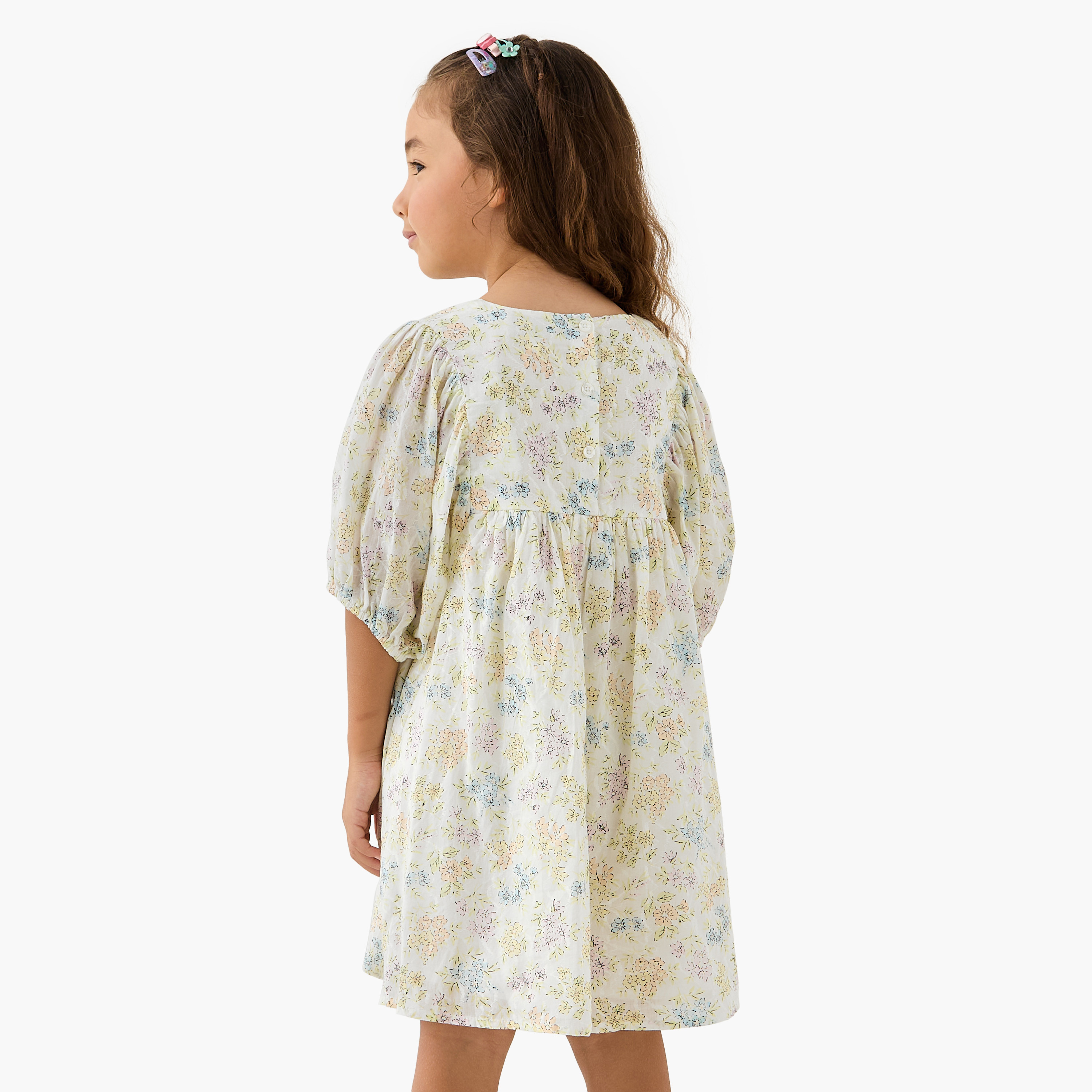 فستان بأكمام منفوخة وطبعات زهرية من جونيورز-girls-clothing-dressesandjumpsuits-image-3