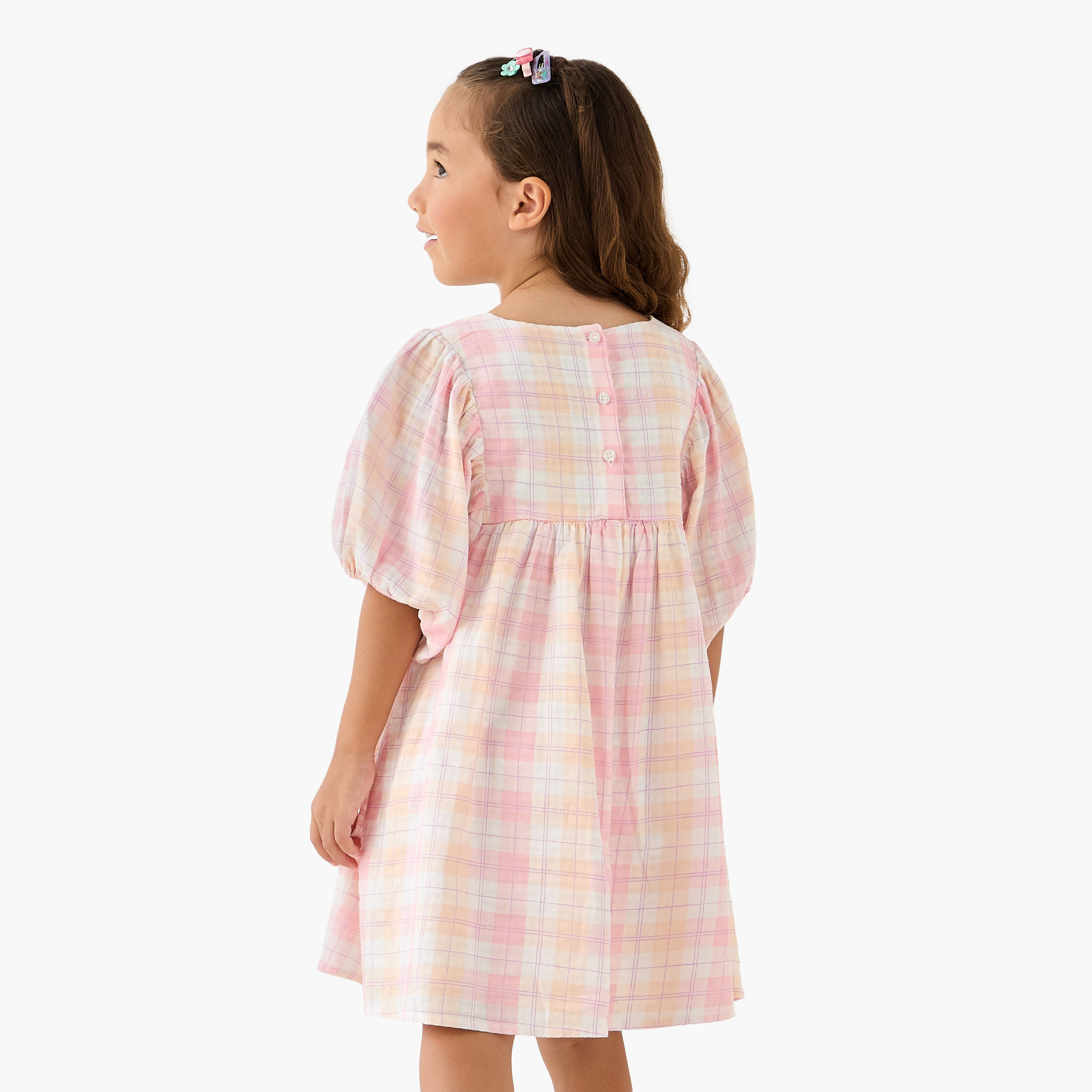 Juniors Checked A-line Dress with Round Neck-girls-clothing-dressesandjumpsuits-image-3