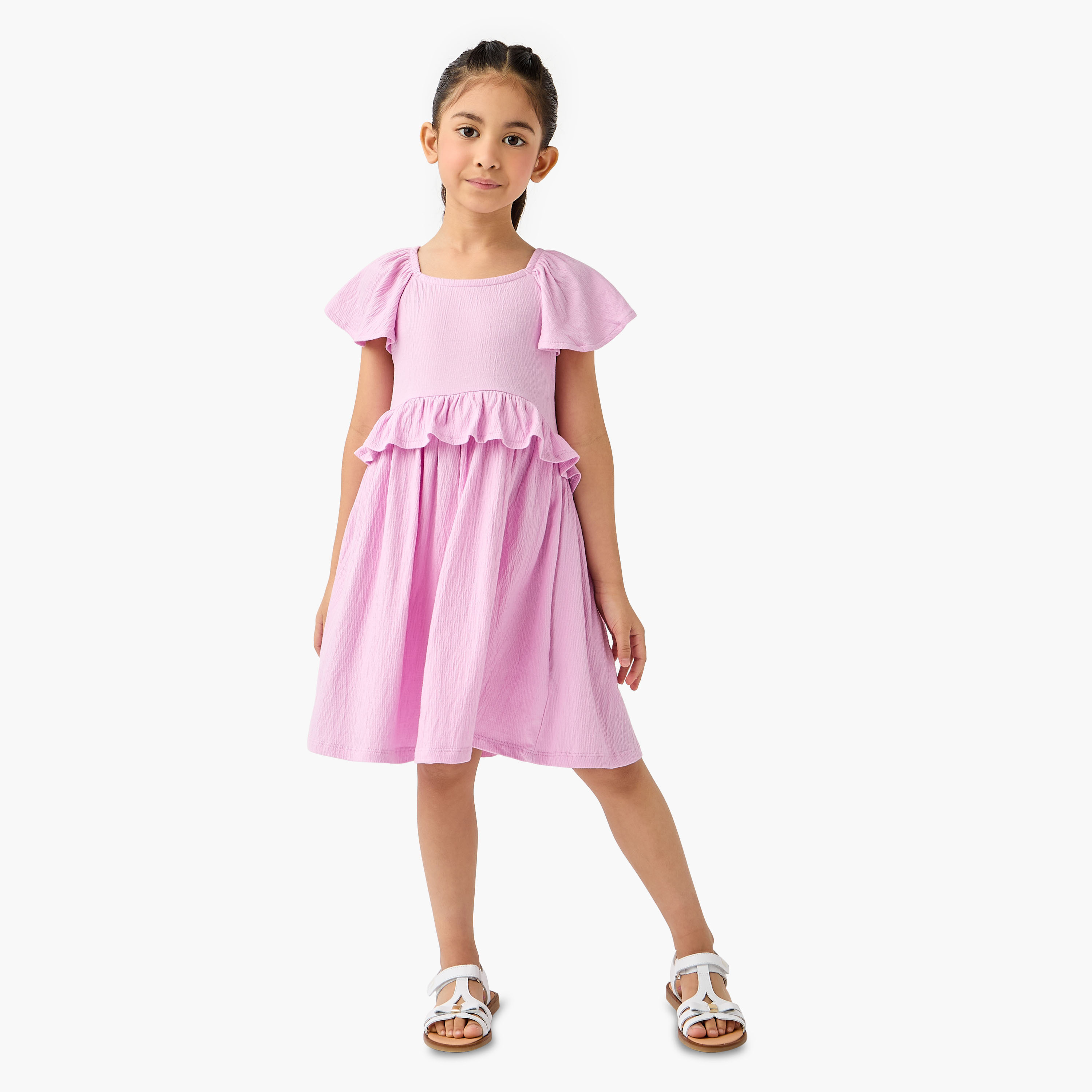 Juniors Ruffled Dress with Flutter Sleeves-girls-clothing-dressesandjumpsuits-image-2