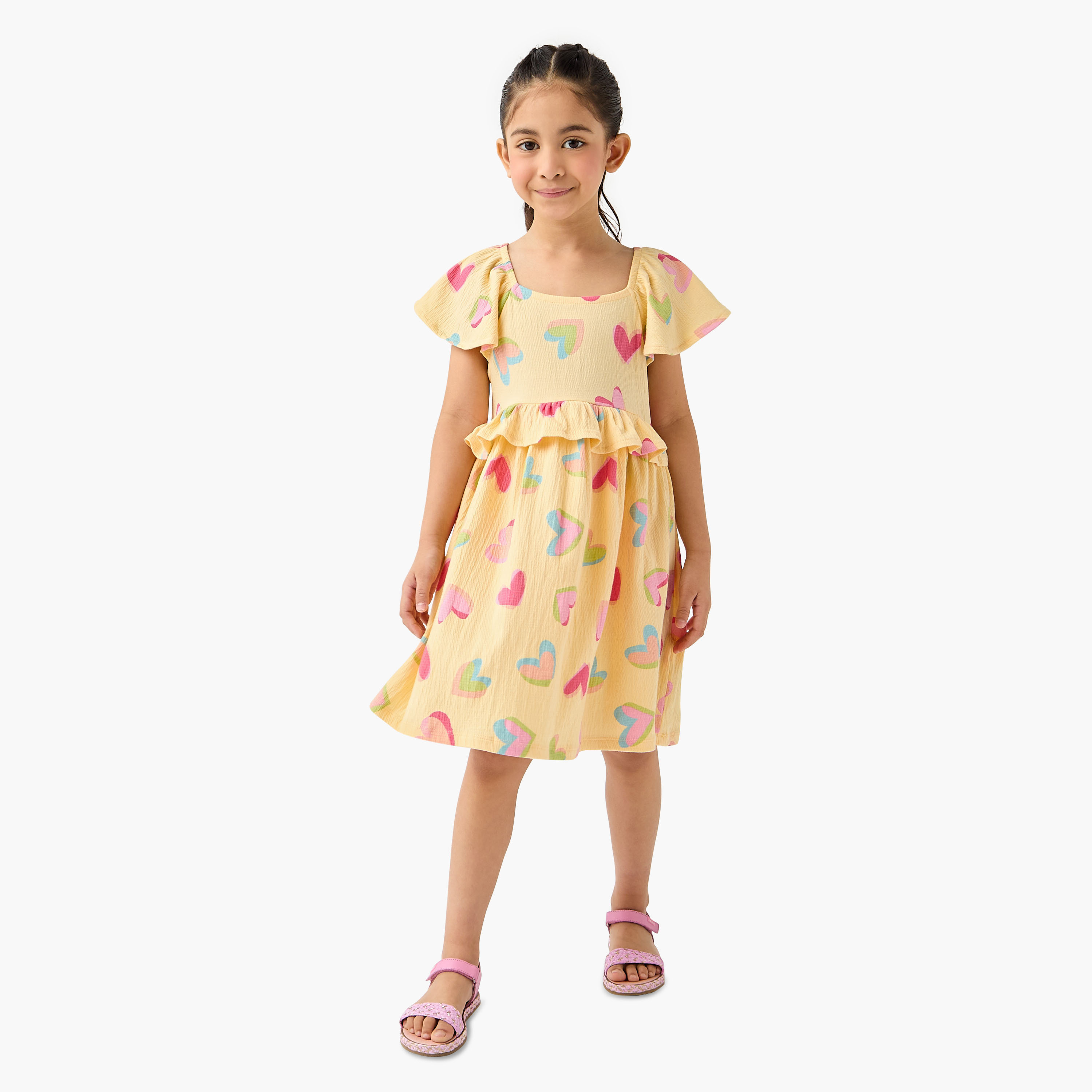 Juniors Ruffled Dress with Flutter Sleeves-girls-clothing-dressesandjumpsuits-image-2