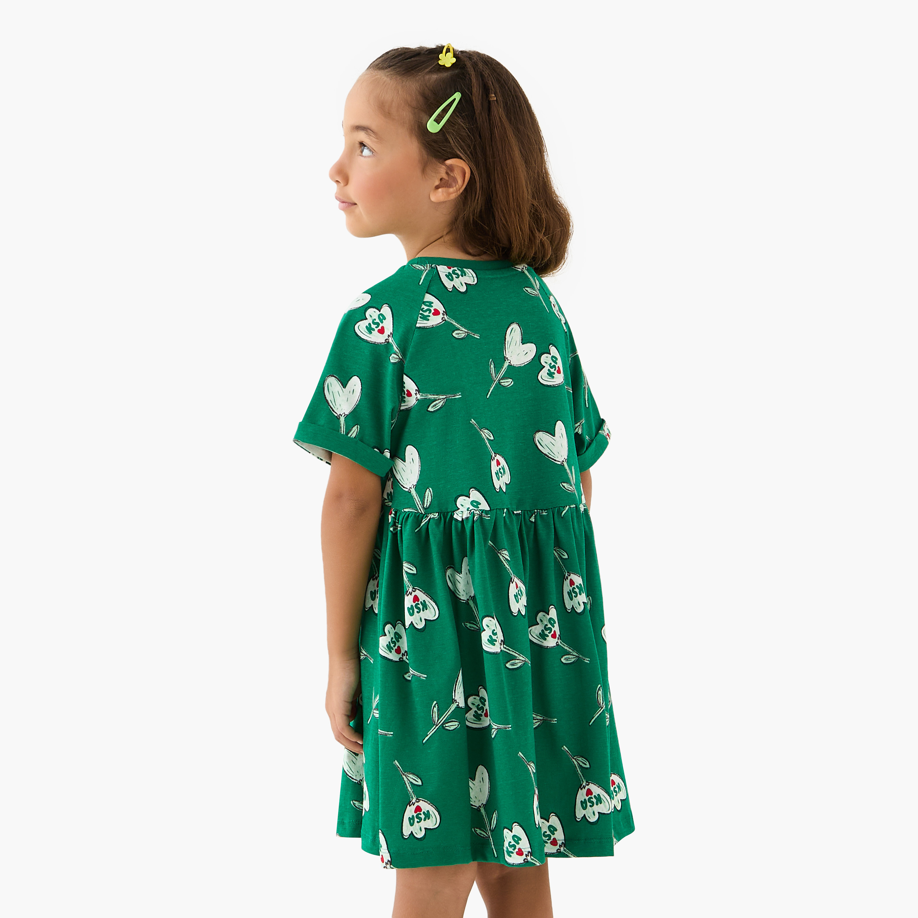 Juniors All-Over Saudi Arabia National Day Print Dress with Short Sleeves-girls-clothing-dressesandjumpsuits-image-3