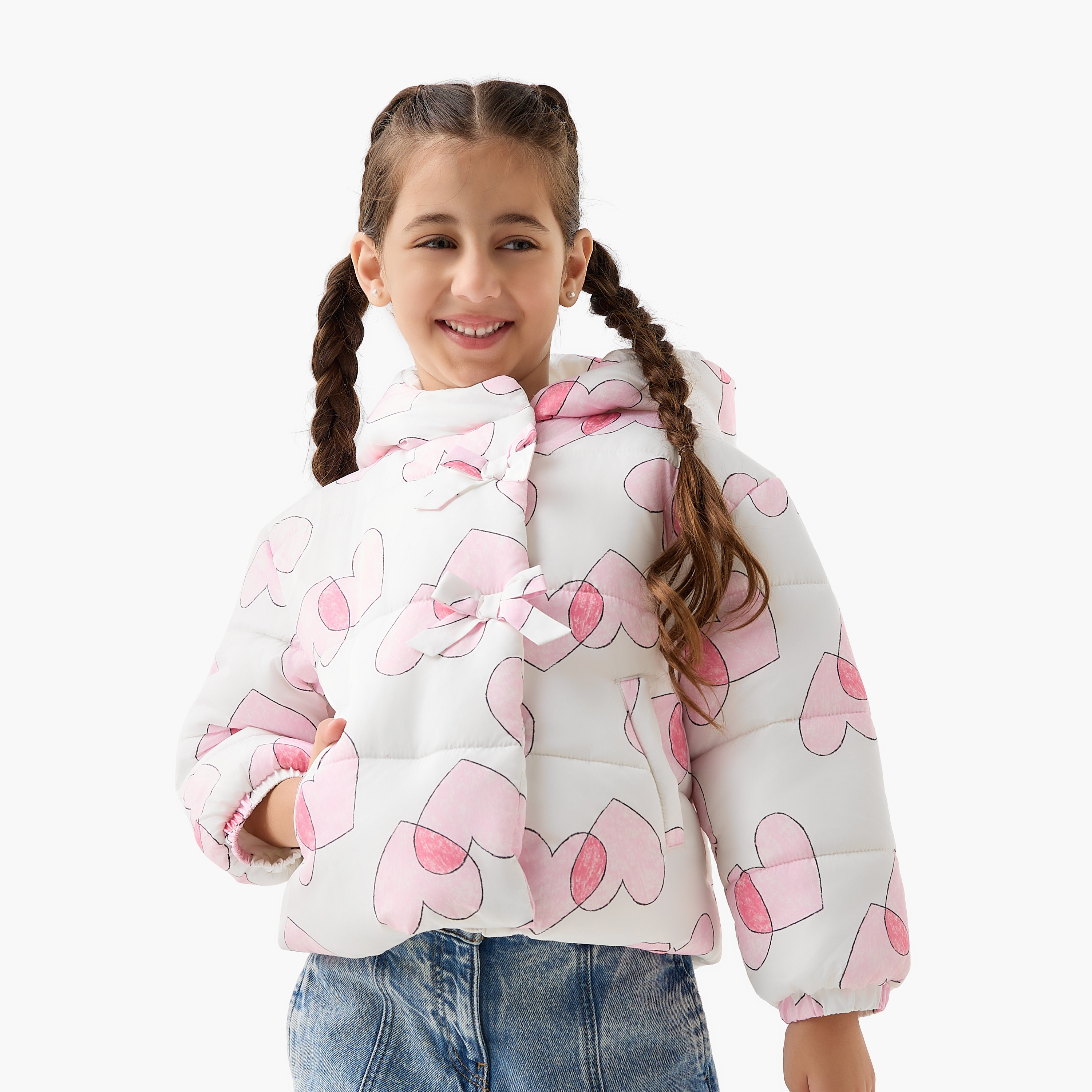 جاكيت ثقيل بقبعة وأكمام طويلة وطبعات قلوب من جونيورز-baby-girls-clothing-jacketsandcoats-image-1