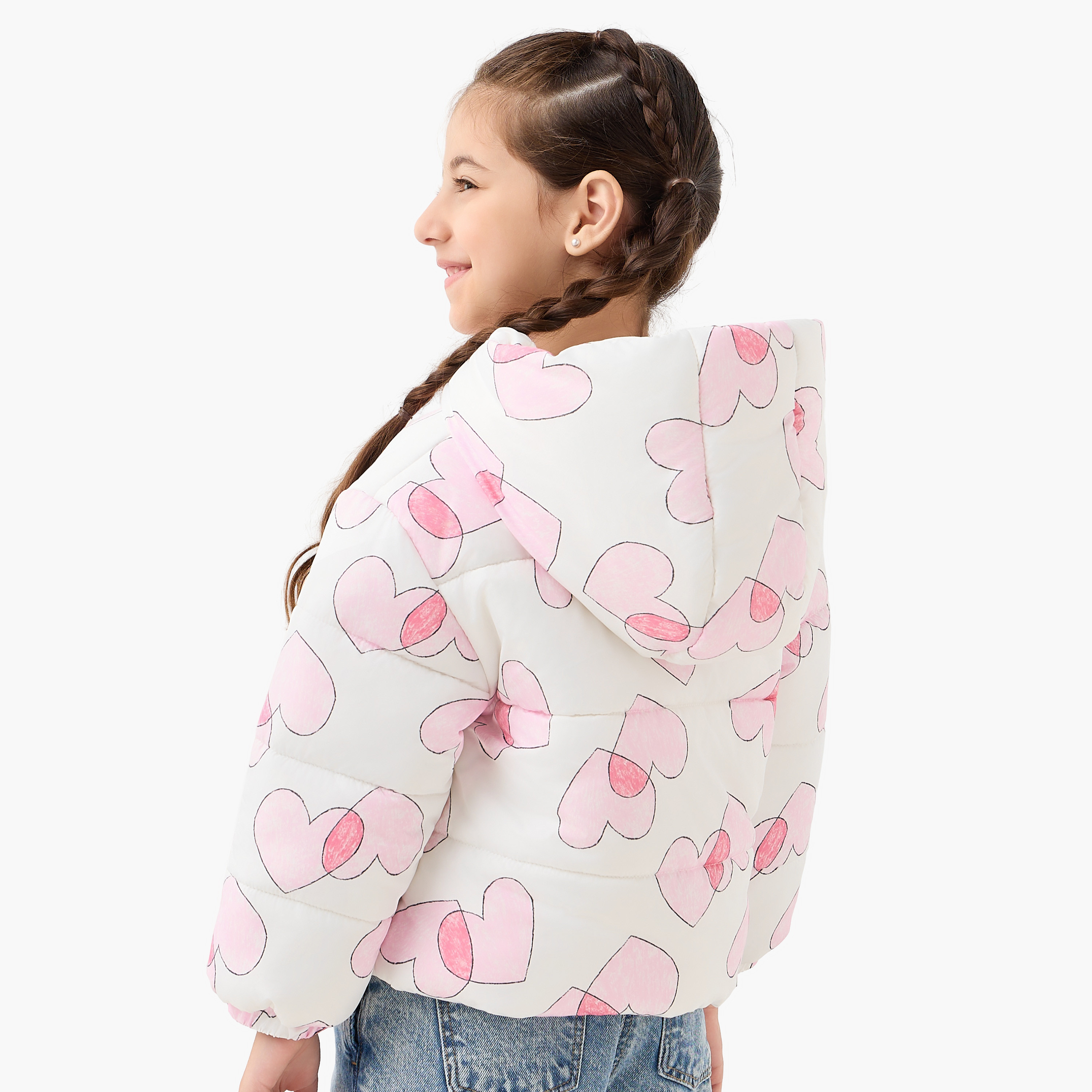 Juniors Heart Print Hooded Heavy Jacket with Long Sleeves-baby-girls-clothing-jacketsandcoats-image-3