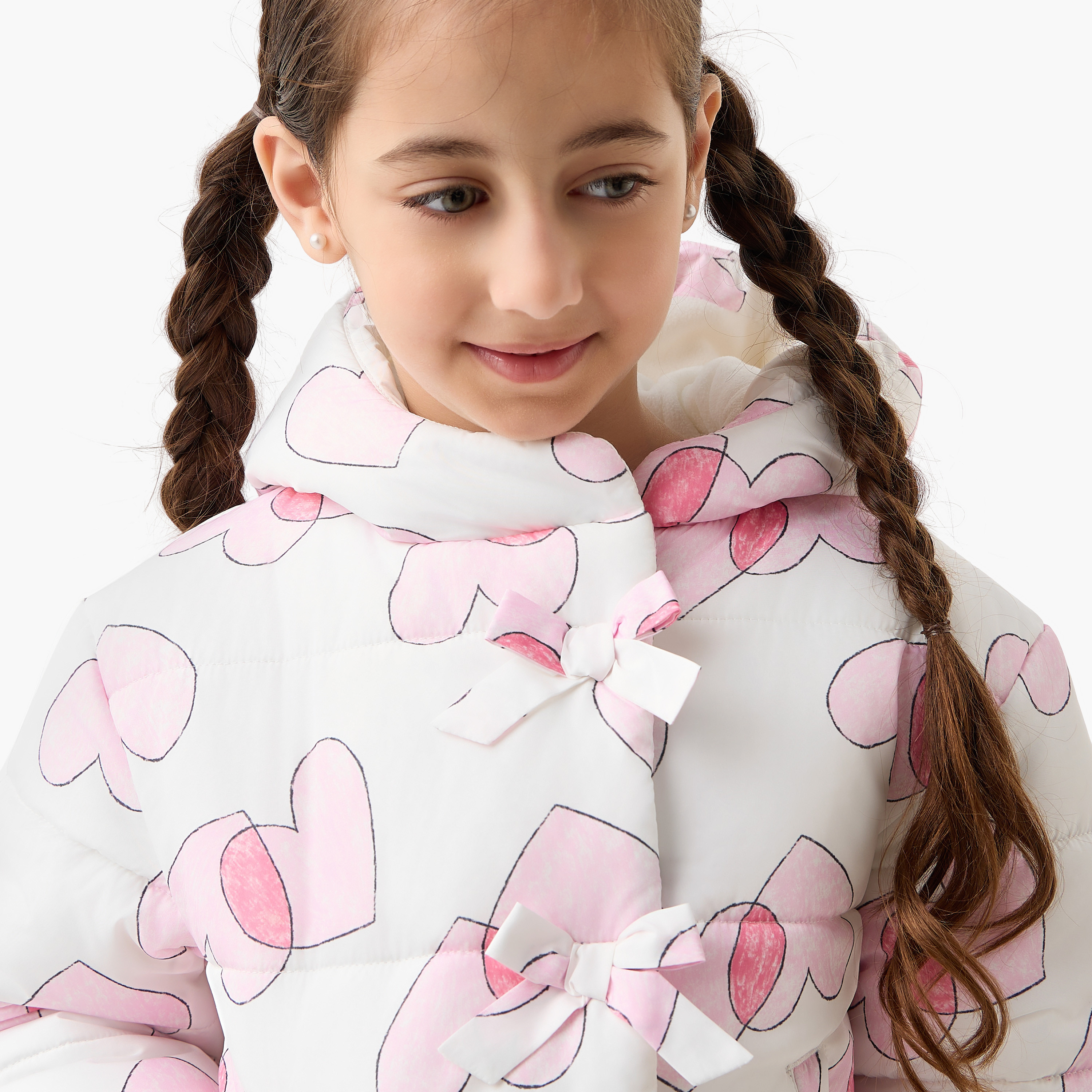 جاكيت ثقيل بقبعة وأكمام طويلة وطبعات قلوب من جونيورز-baby-girls-clothing-jacketsandcoats-image-4