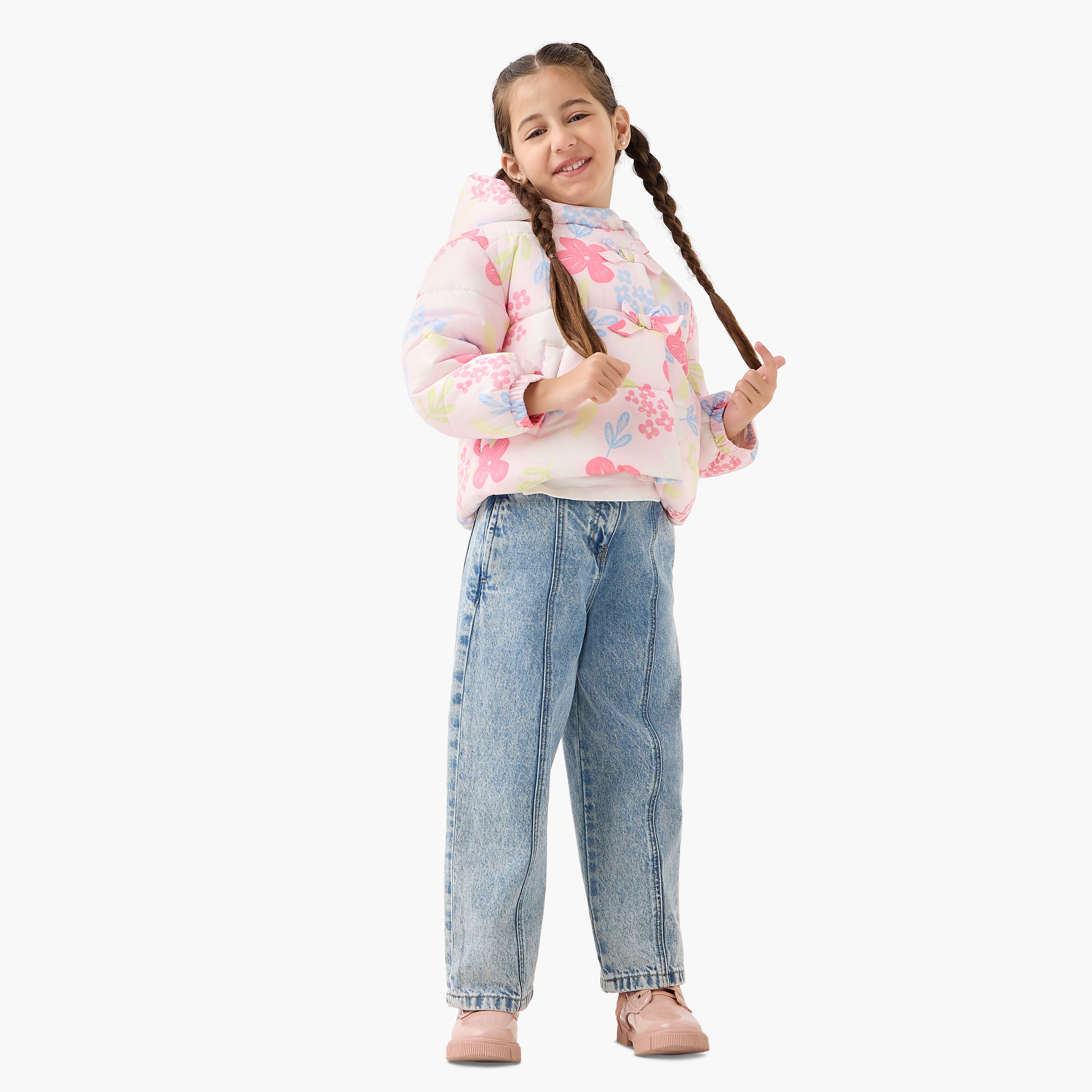 Juniors Heart Print Hooded Heavy Jacket with Long Sleeves-baby-girls-clothing-jacketsandcoats-image-2