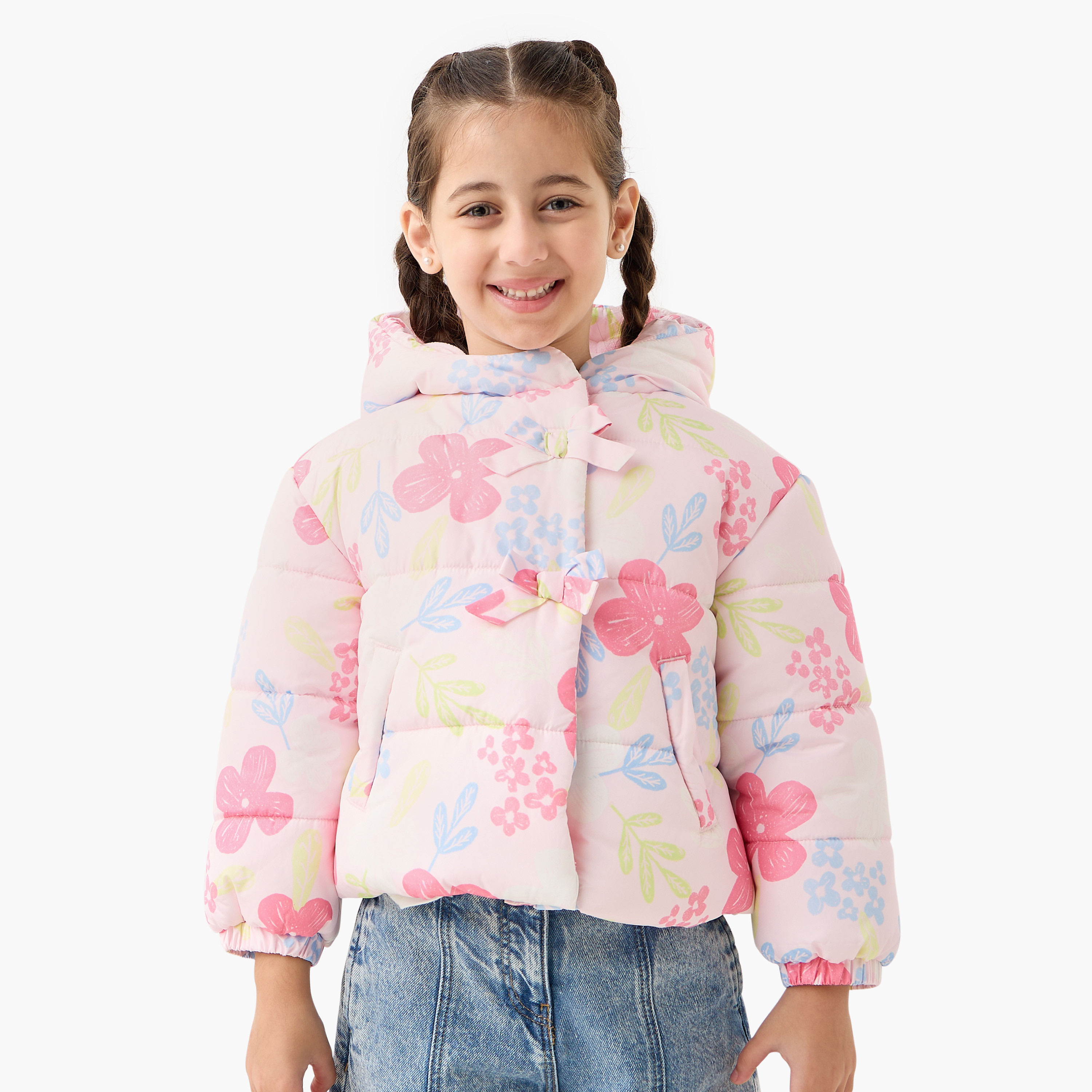 Juniors Heart Print Hooded Heavy Jacket with Long Sleeves-baby-girls-clothing-jacketsandcoats-image-1