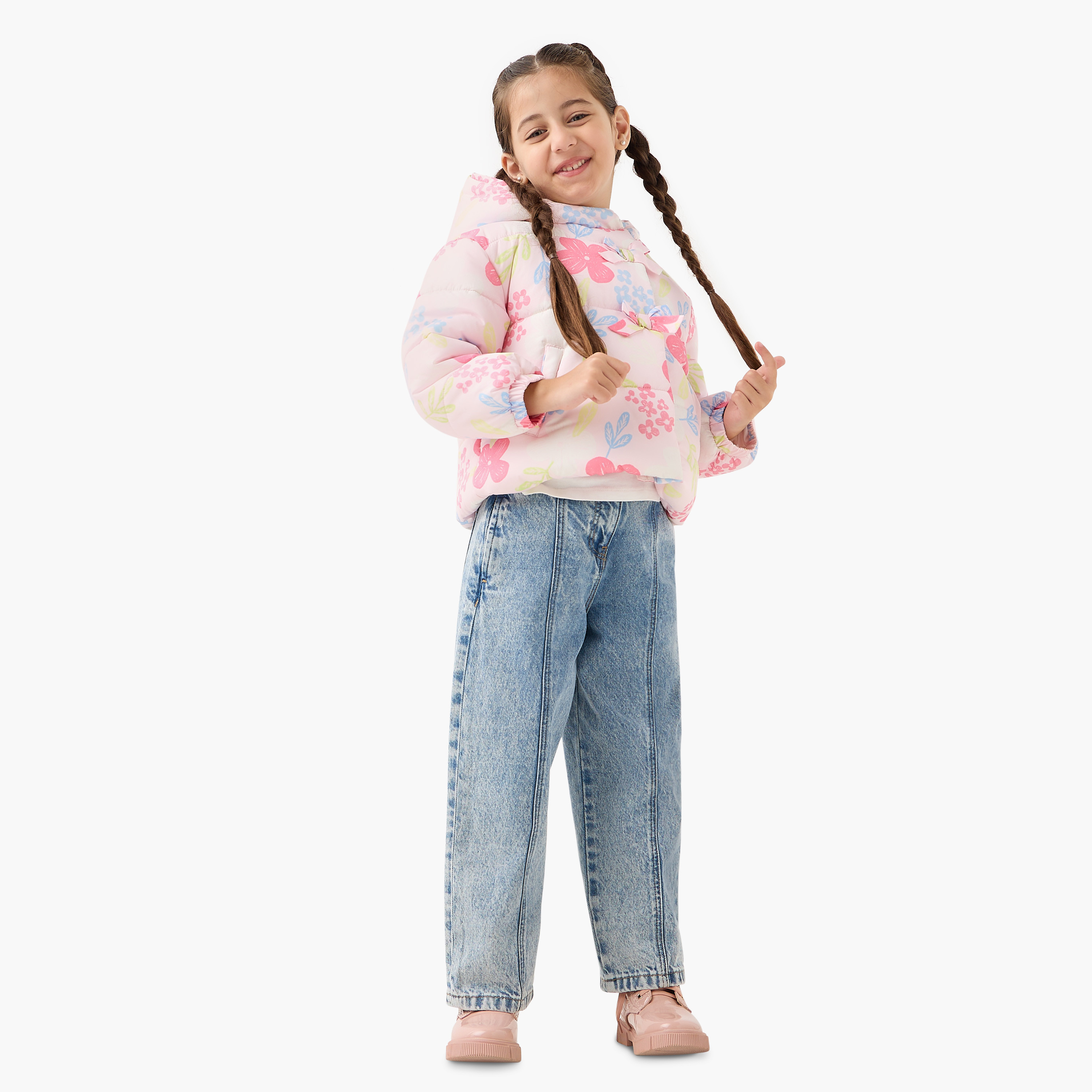 Juniors Heart Print Hooded Heavy Jacket with Long Sleeves-baby-girls-clothing-jacketsandcoats-image-2