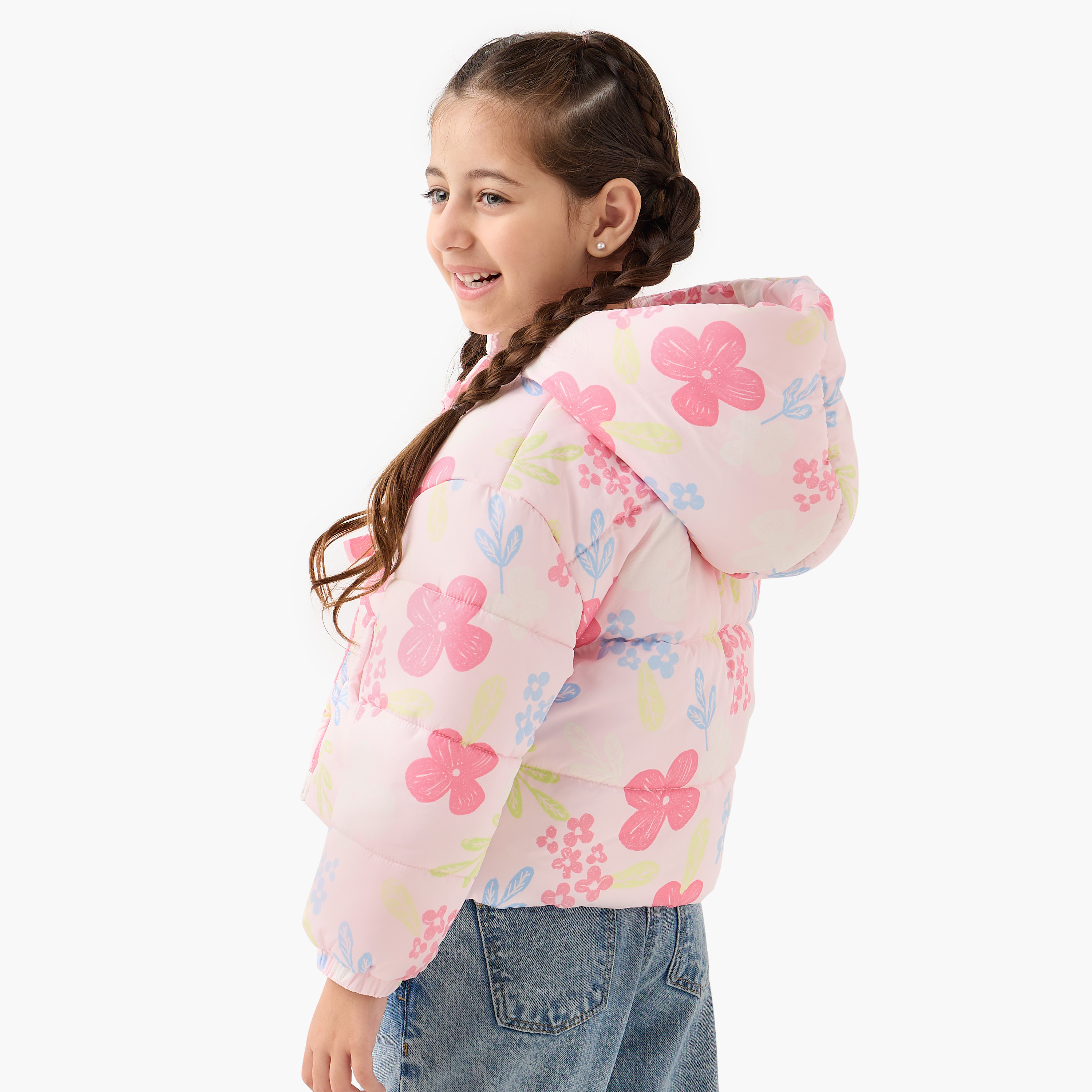 Juniors Heart Print Hooded Heavy Jacket with Long Sleeves-baby-girls-clothing-jacketsandcoats-image-3