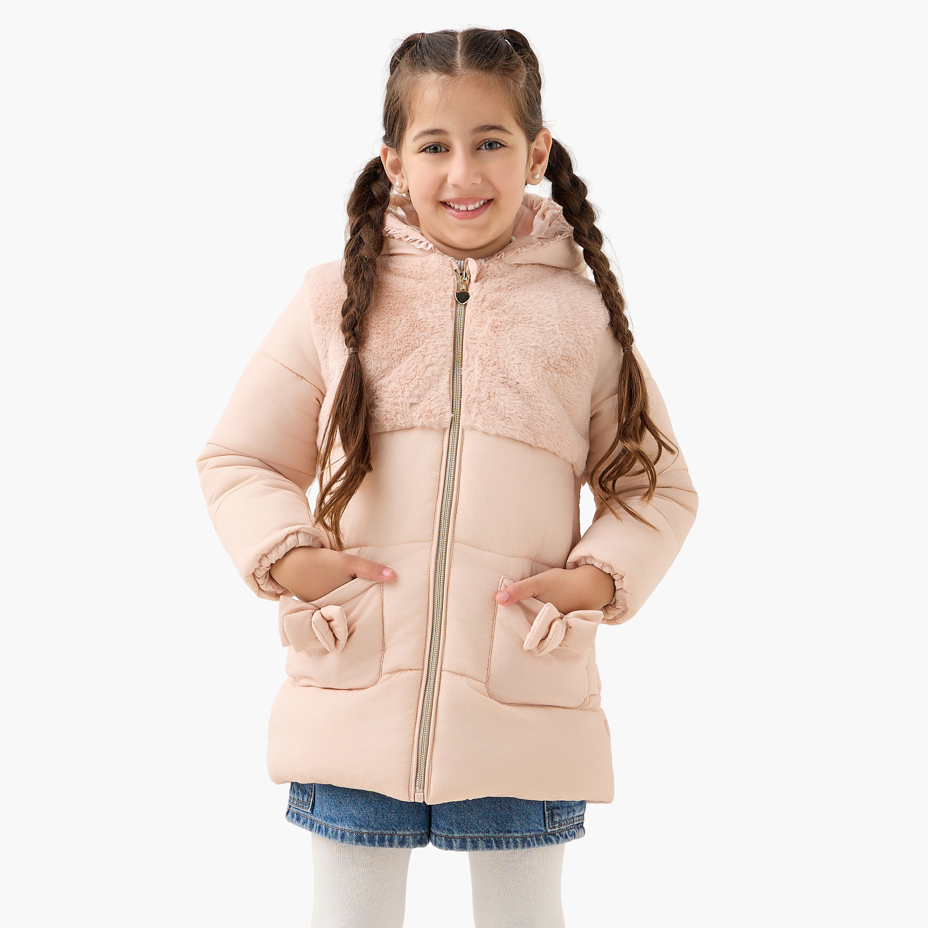 جاكيت سادة منفوخ بقبعة وأكمام طويلة من جونيورز-baby-girls-clothing-jacketsandcoats-image-5