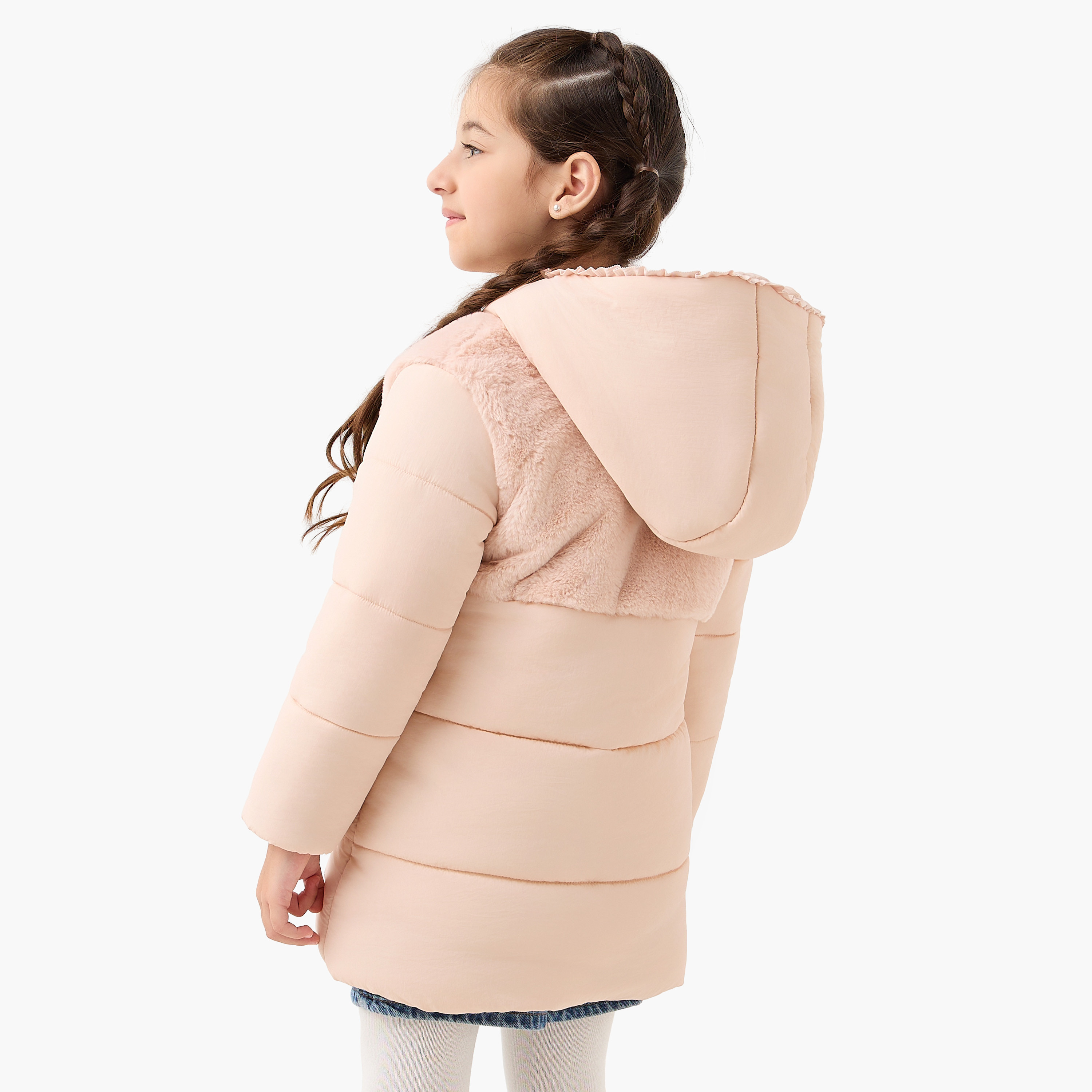 جاكيت سادة منفوخ بقبعة وأكمام طويلة من جونيورز-baby-girls-clothing-jacketsandcoats-image-3