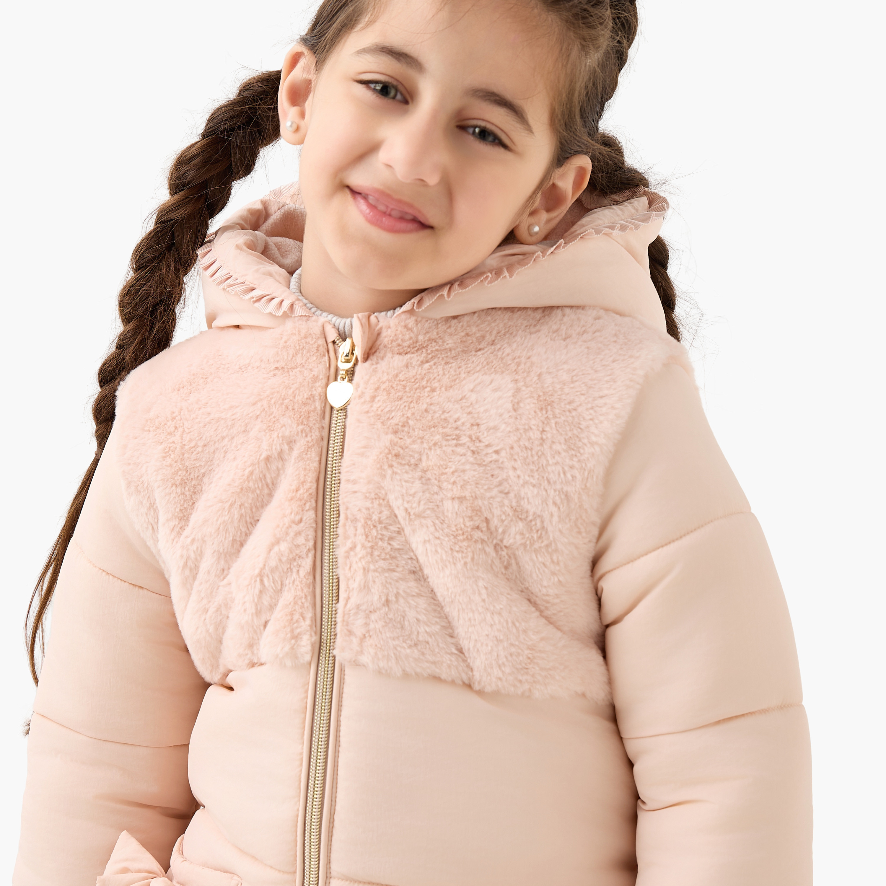 جاكيت سادة منفوخ بقبعة وأكمام طويلة من جونيورز-baby-girls-clothing-jacketsandcoats-image-2