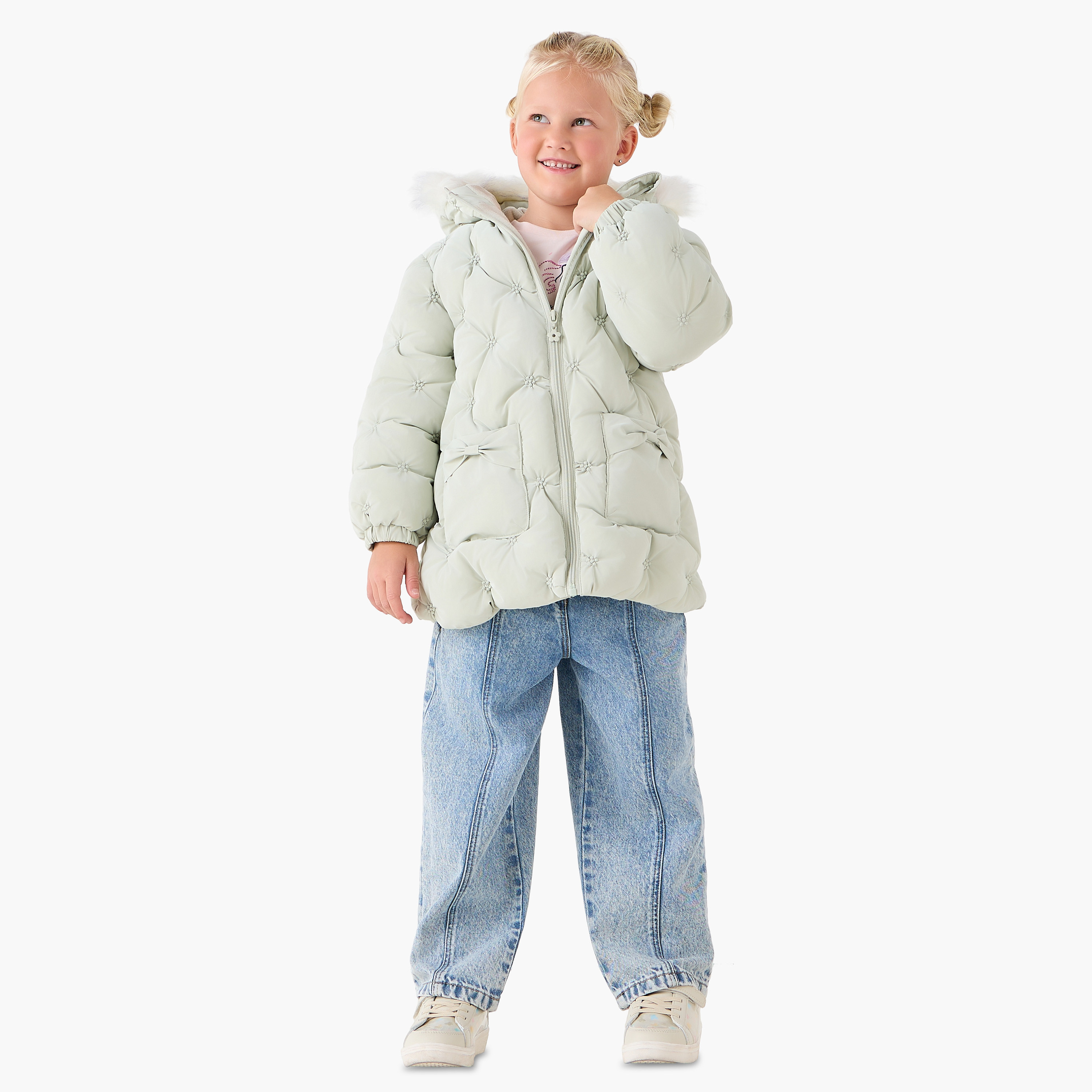 Juniors Quilted Heavy Jacket with Hood and Zip Closure-baby-girls-clothing-jacketsandcoats-image-2