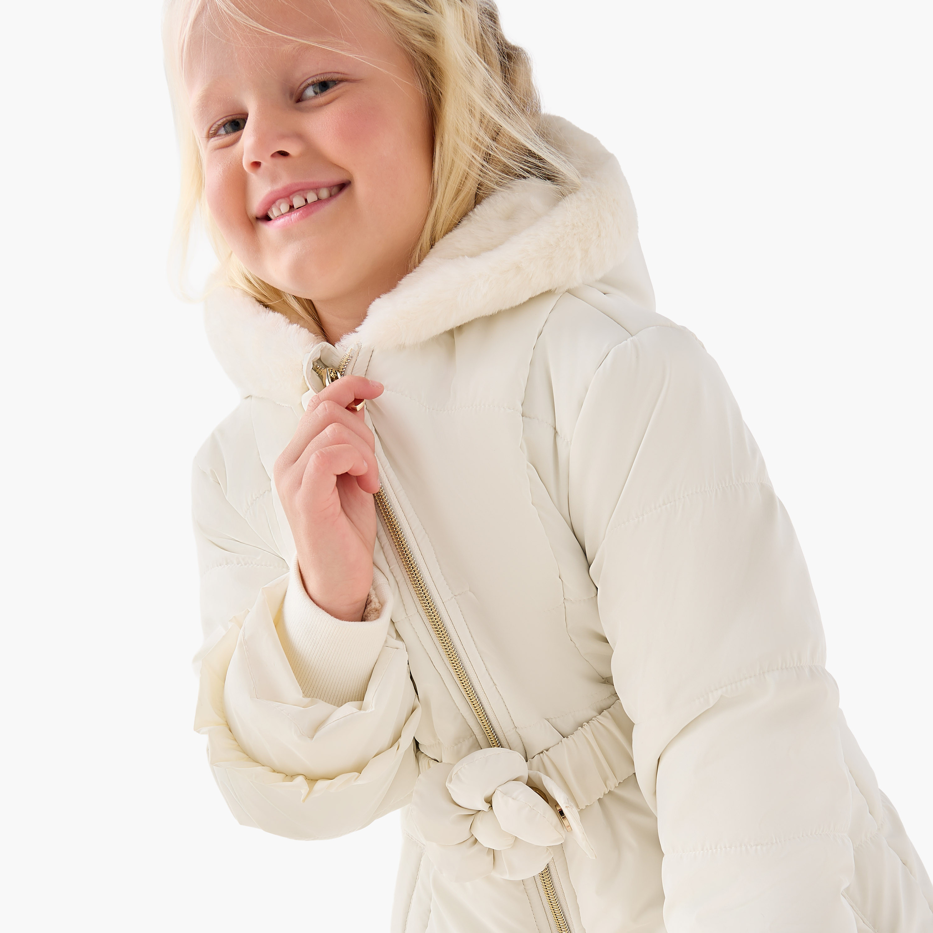 جاكيت بقبعة وأكمام طويلة وحزام وتزيينات زهرية من جونيورز-baby-girls-clothing-jacketsandcoats-image-4