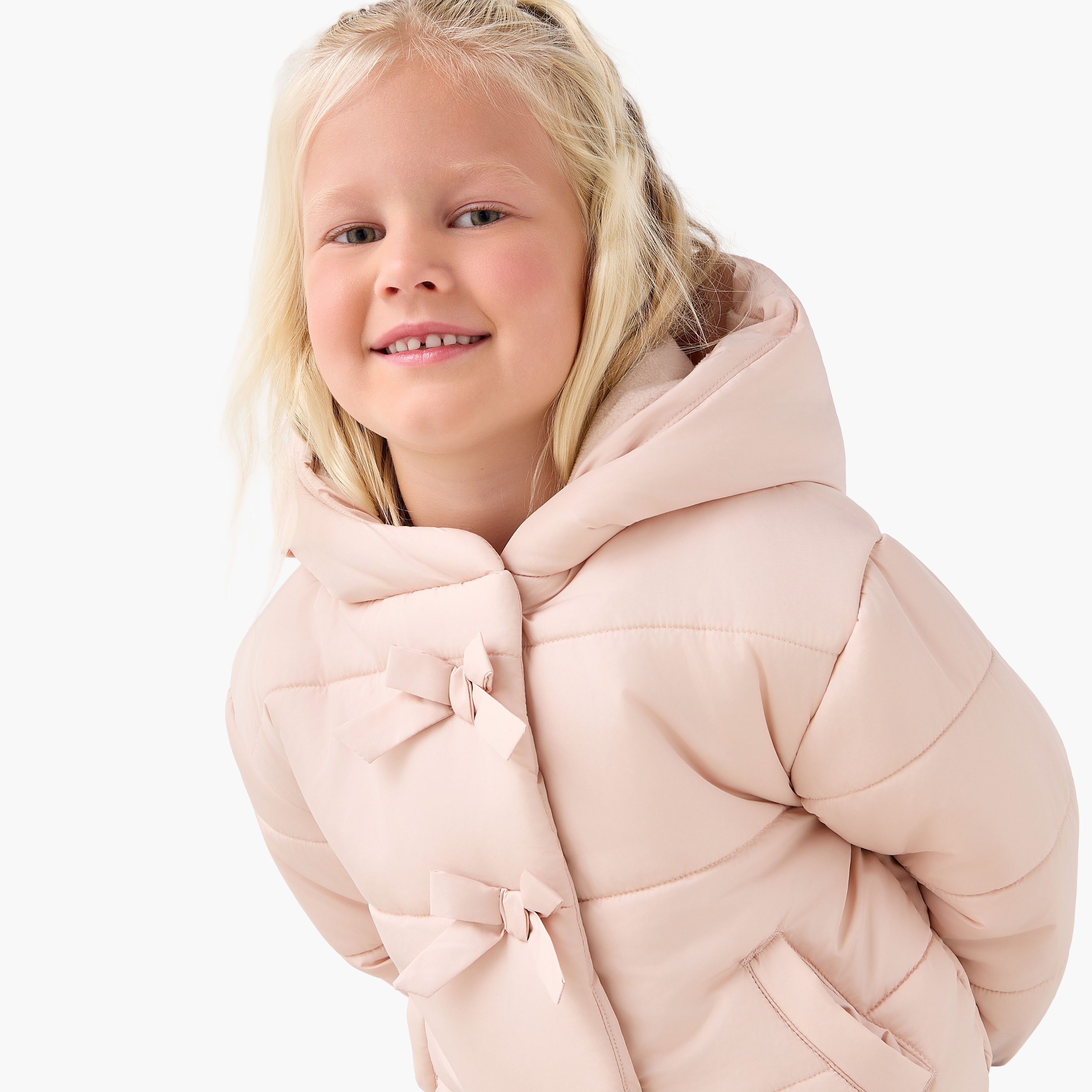 Juniors Bow Accent Hooded Heavy Jacket with Long Sleeves-baby-girls-clothing-winterwear-jacketsandcoats-image-4
