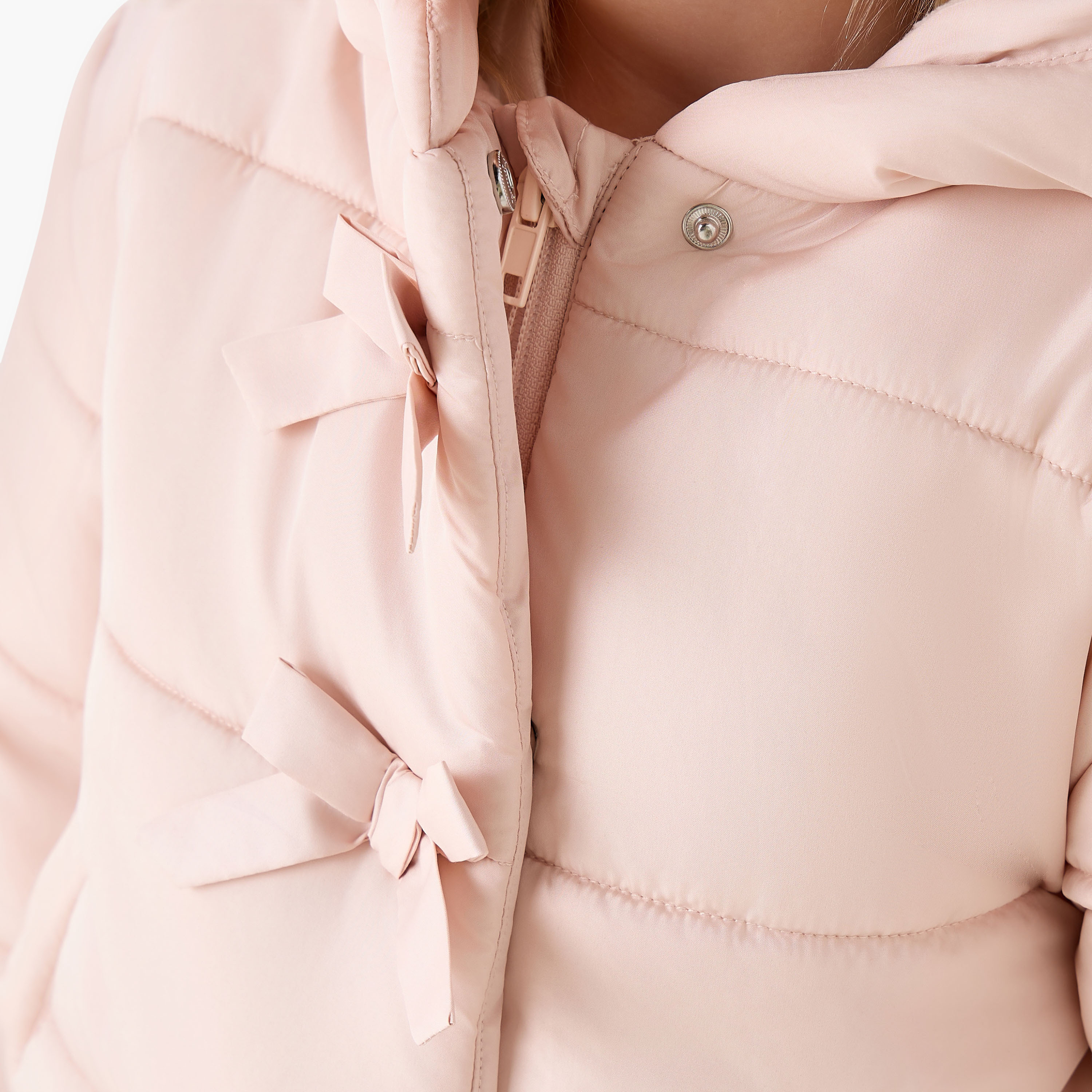 Juniors Bow Accent Hooded Heavy Jacket with Long Sleeves-baby-girls-clothing-winterwear-jacketsandcoats-image-5