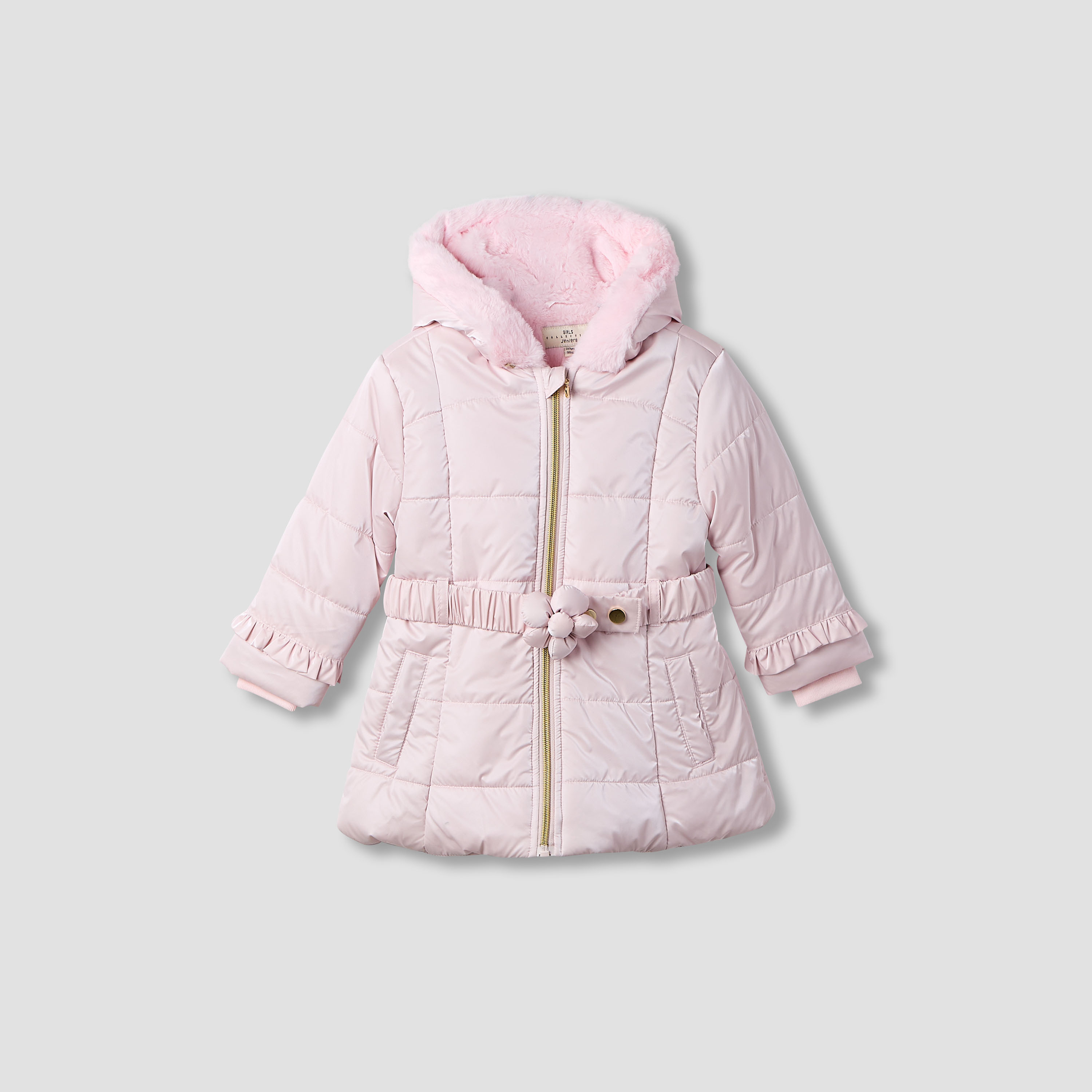 جاكيت منفوخ بقبعة وأكمام طويلة وتزيينات زهرية وحزام من جونيورز-baby-girls-clothing-jacketsandcoats-image-5