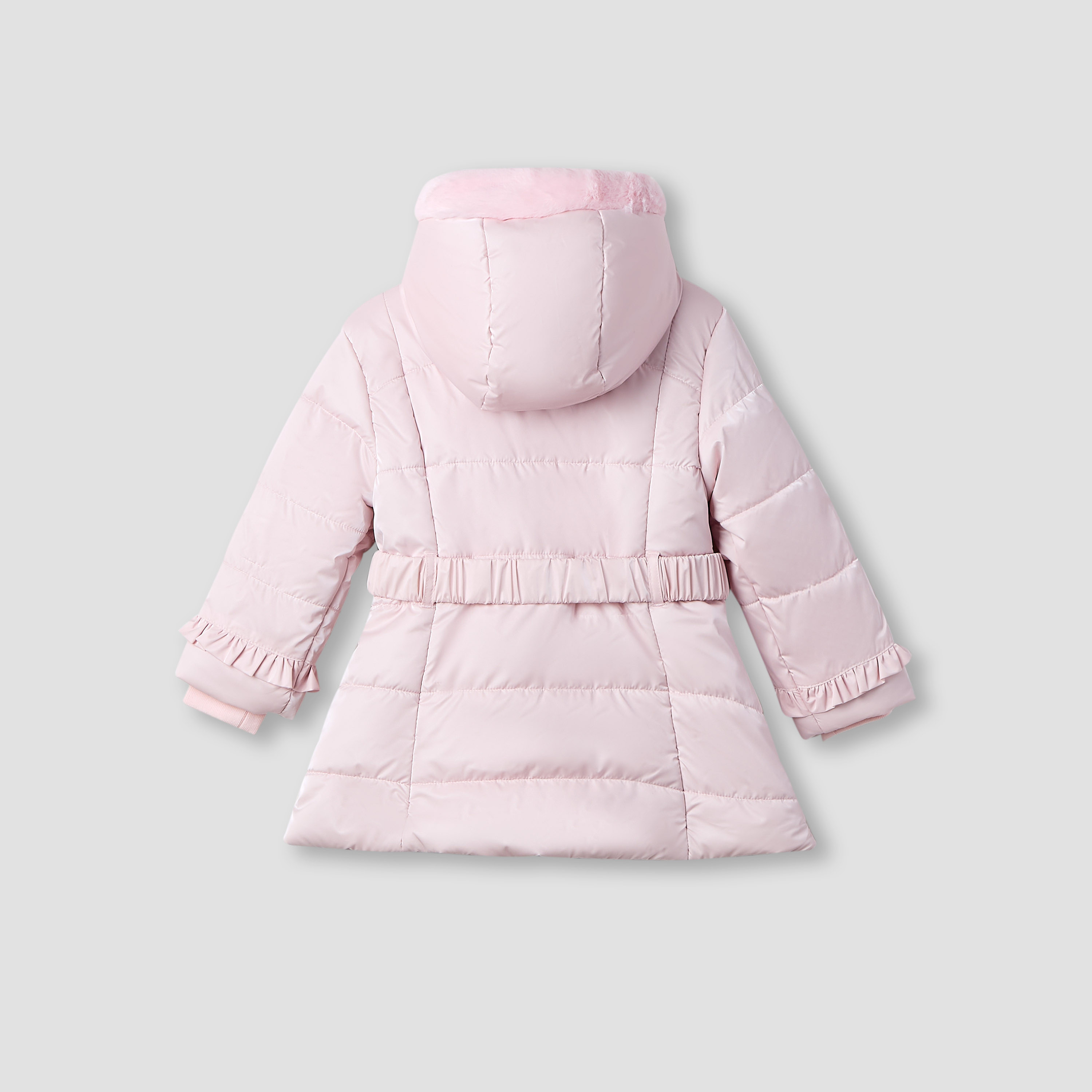 جاكيت منفوخ بقبعة وأكمام طويلة وتزيينات زهرية وحزام من جونيورز-baby-girls-clothing-jacketsandcoats-image-4