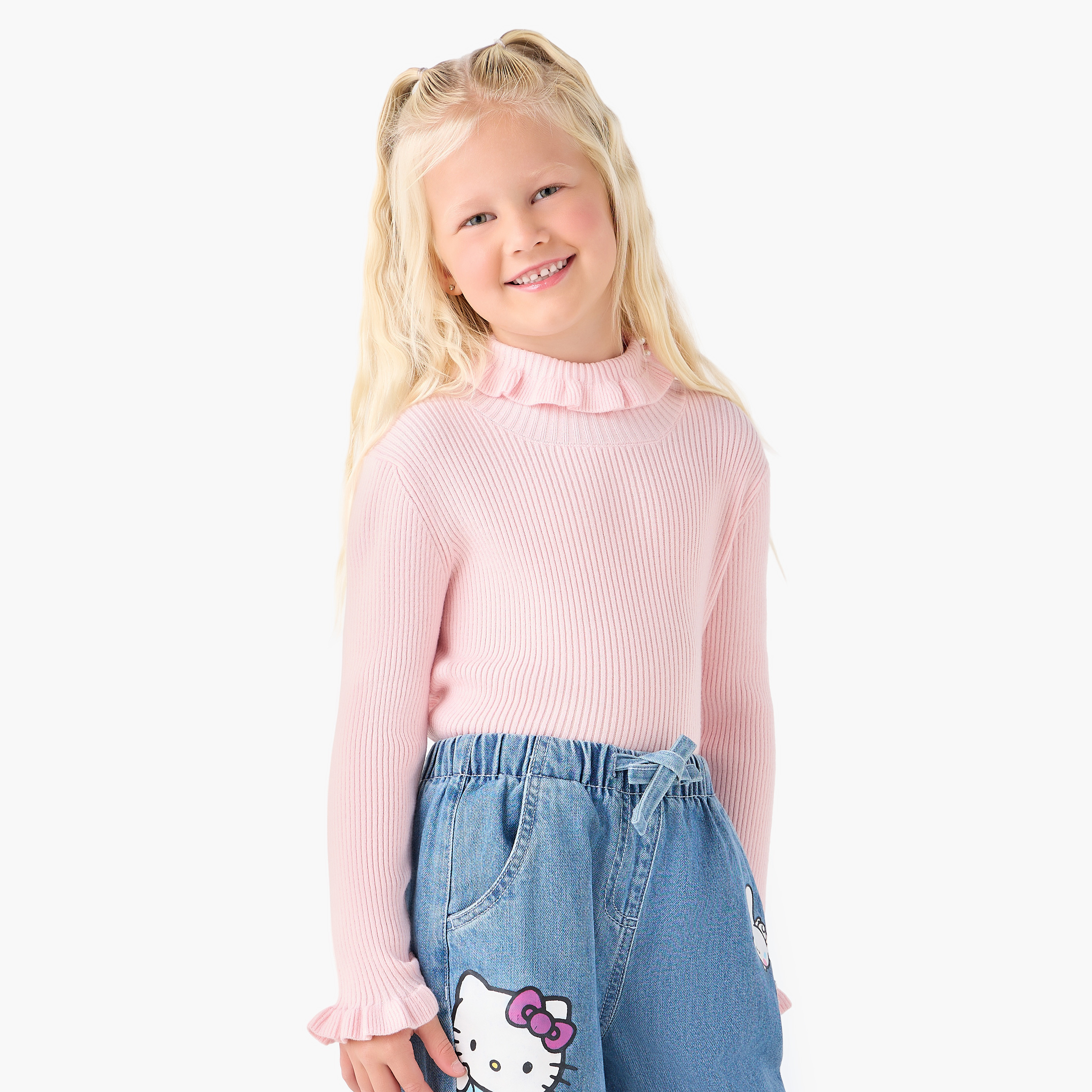 Juniors Ribbed High Neck Pullover with Long Sleeves-girls-clothing-winterwear-jumpersandcardigans-image-1