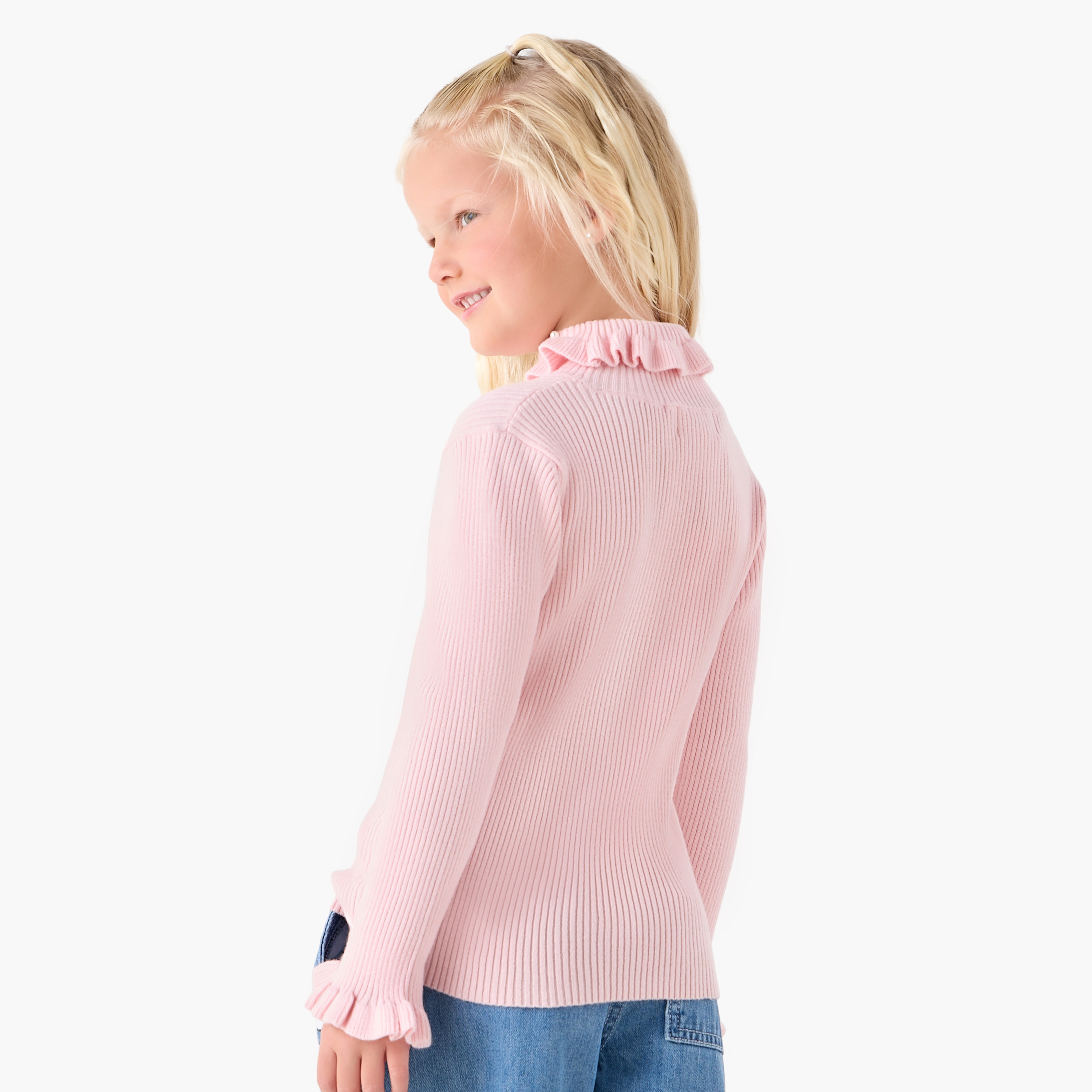 Juniors Ribbed High Neck Pullover with Long Sleeves-girls-clothing-winterwear-jumpersandcardigans-image-3