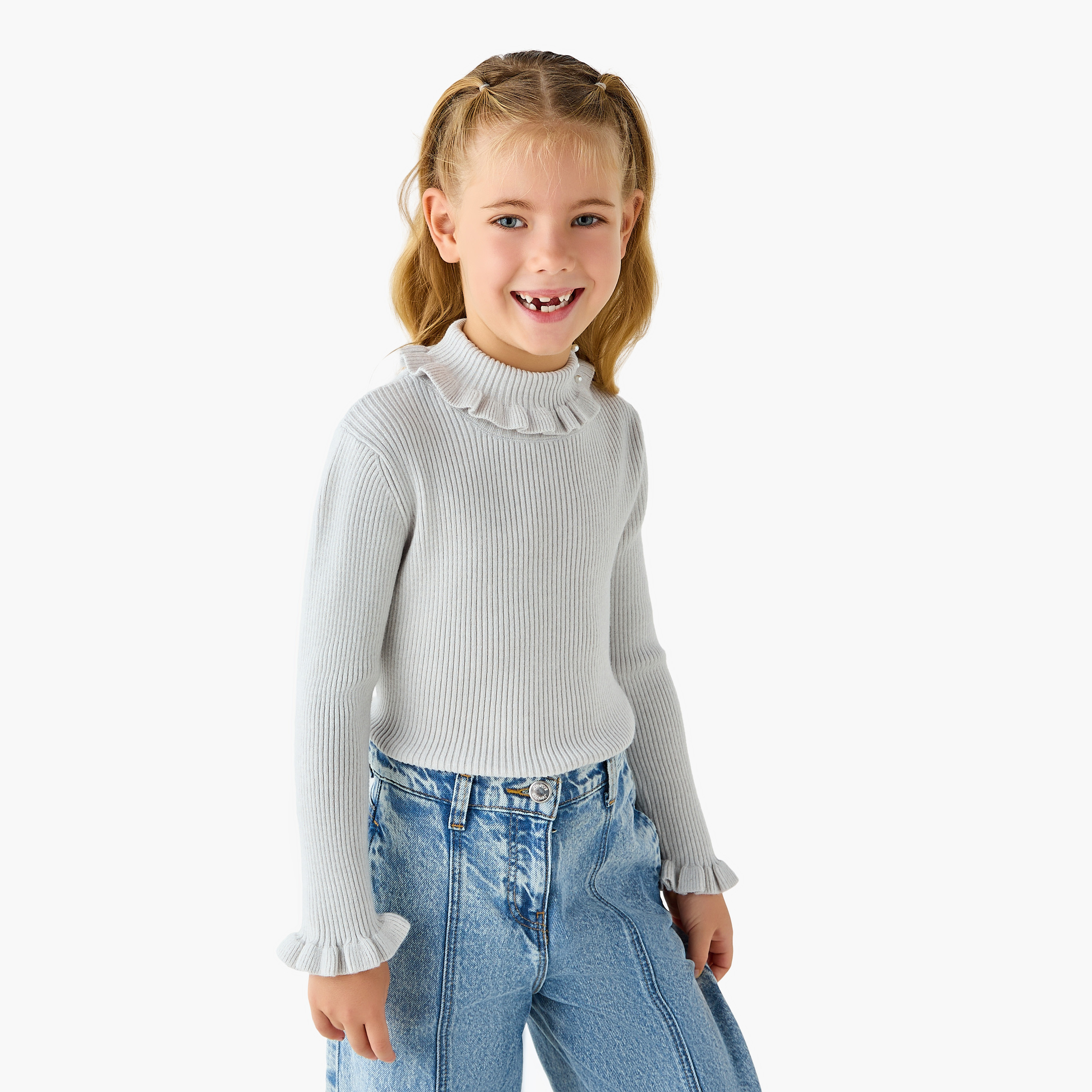 Juniors Ribbed High Neck Pullover with Long Sleeves-girls-clothing-winterwear-jumpersandcardigans-image-1