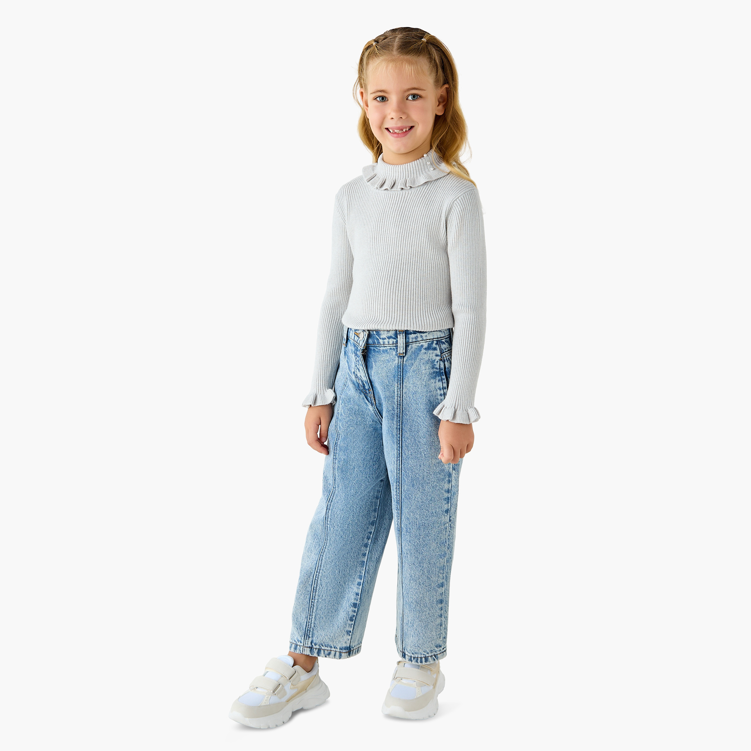 Juniors Ribbed High Neck Pullover with Long Sleeves-girls-clothing-winterwear-jumpersandcardigans-image-2