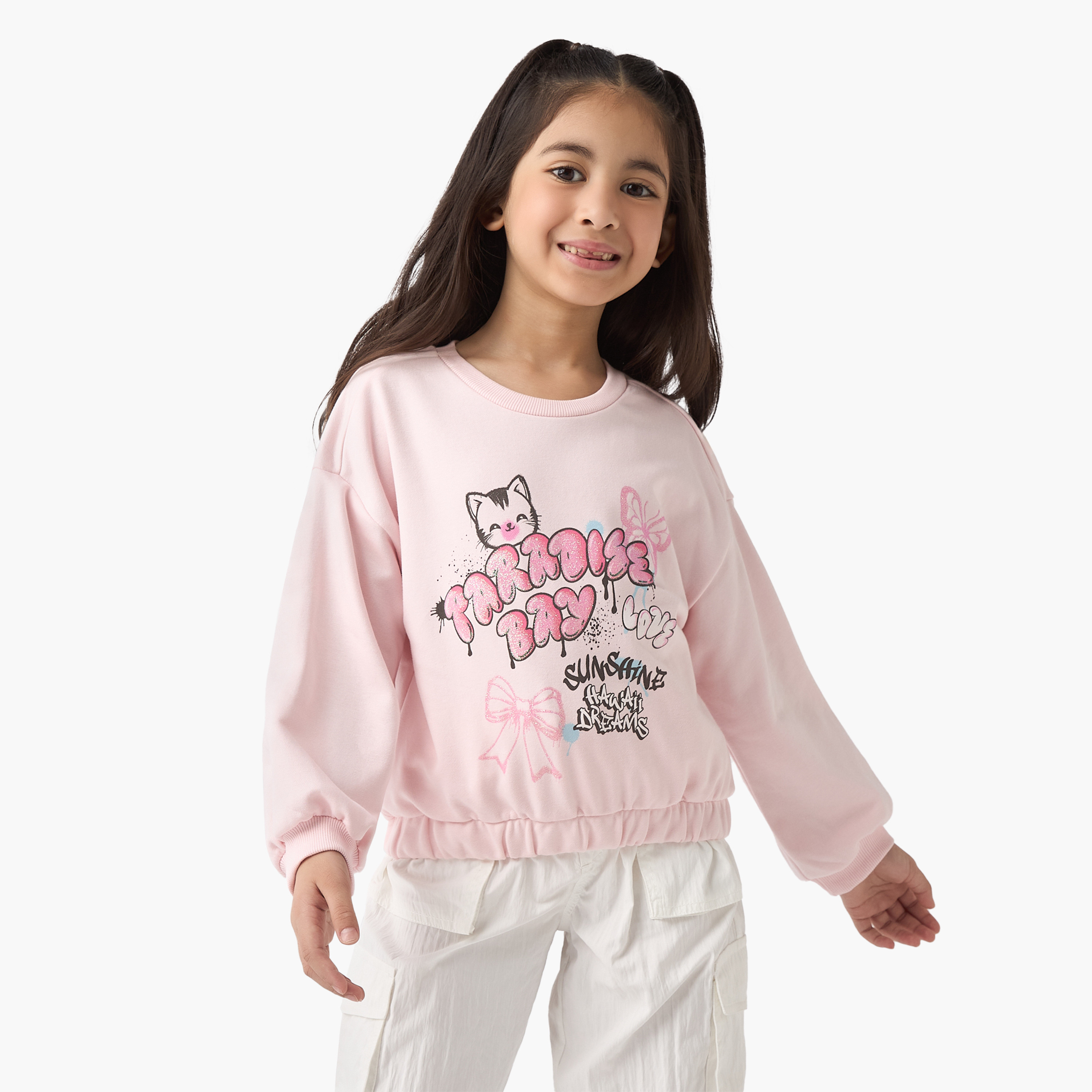 Juniors Teddy Bear Print Sweatshirt-baby-girls-clothing-winterwear-sweatshirts-image-1