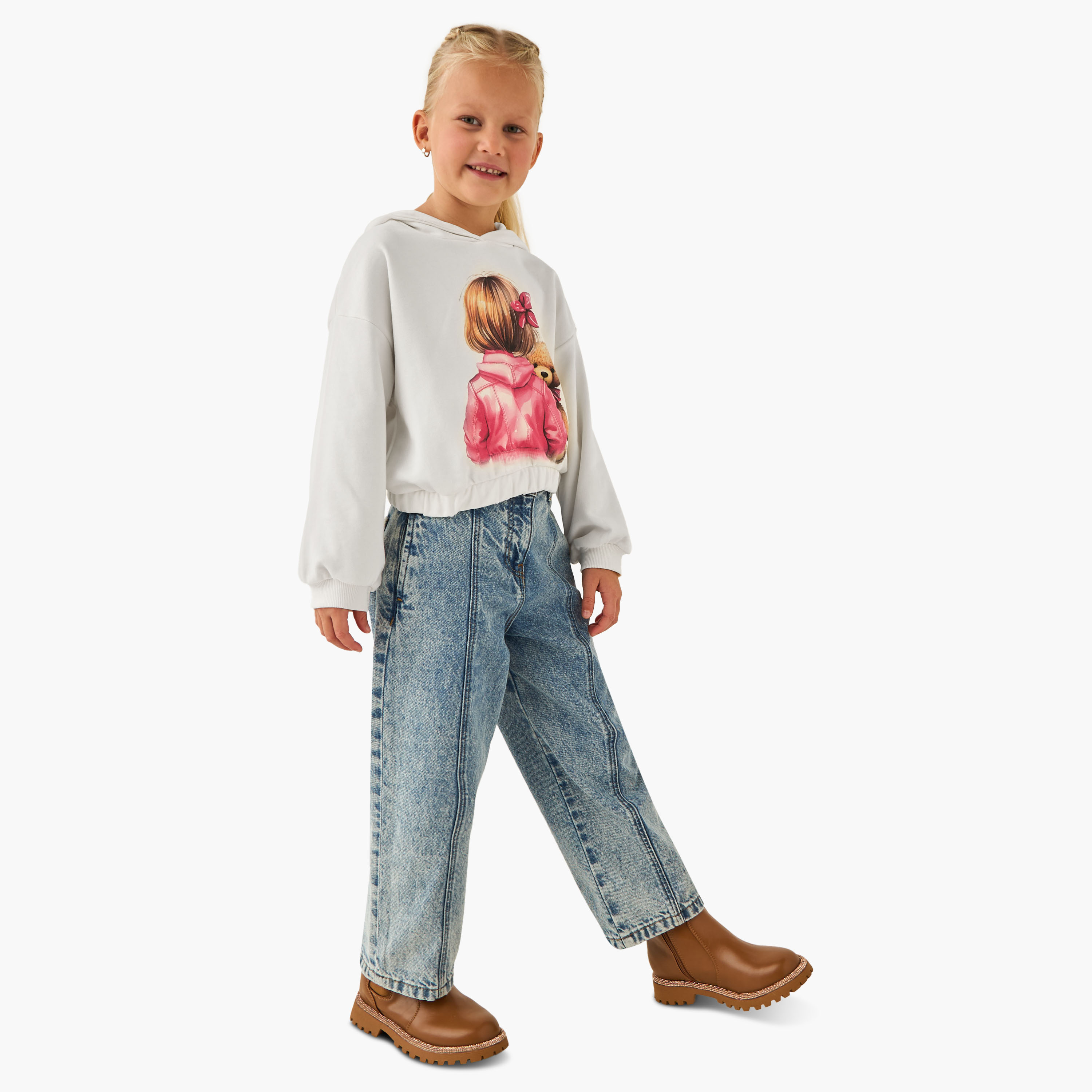 Juniors Graphic Print Sweatshirt with Long Sleeves-baby-girls-clothing-winterwear-sweatshirts-image-2