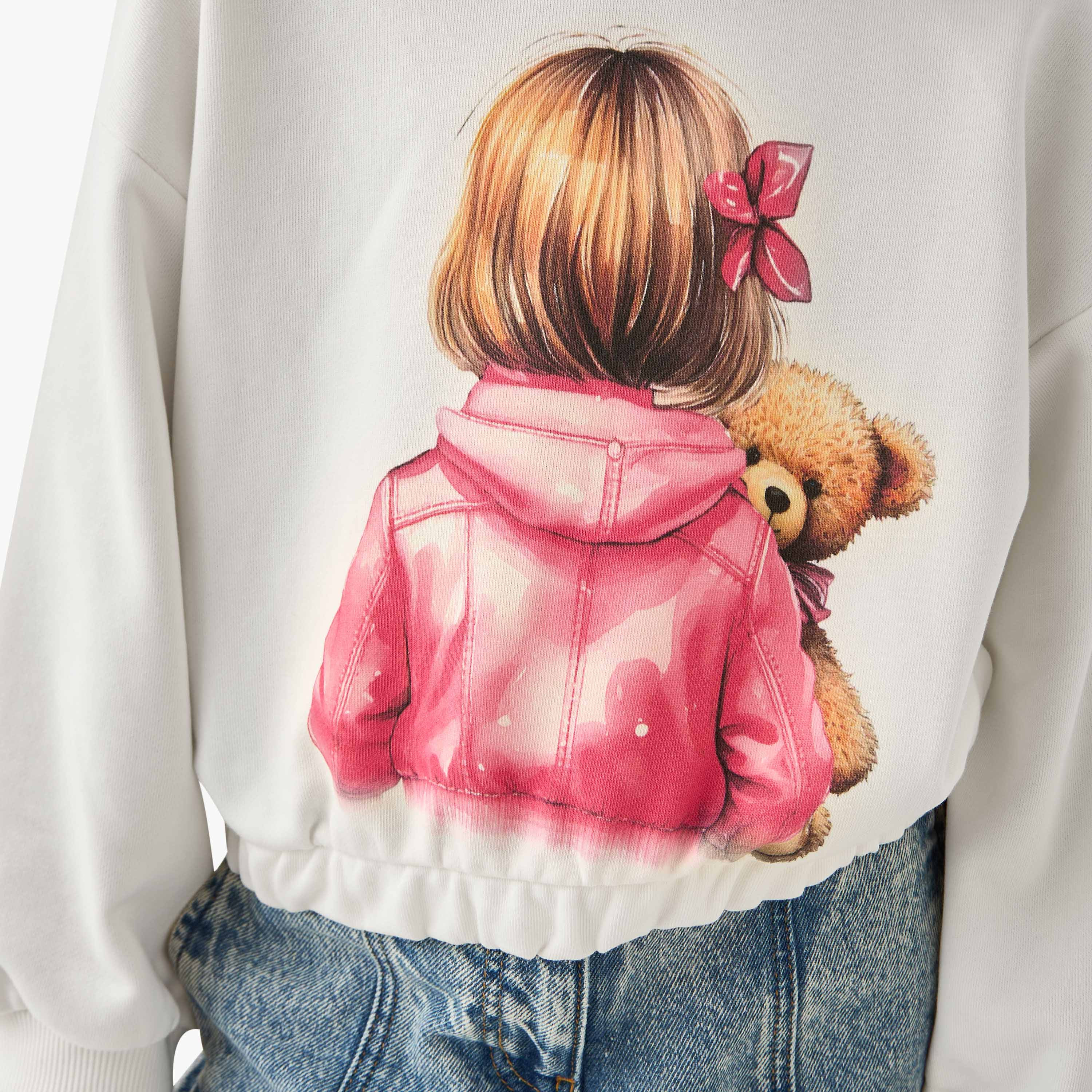 Juniors Graphic Print Sweatshirt with Long Sleeves-baby-girls-clothing-winterwear-sweatshirts-image-4